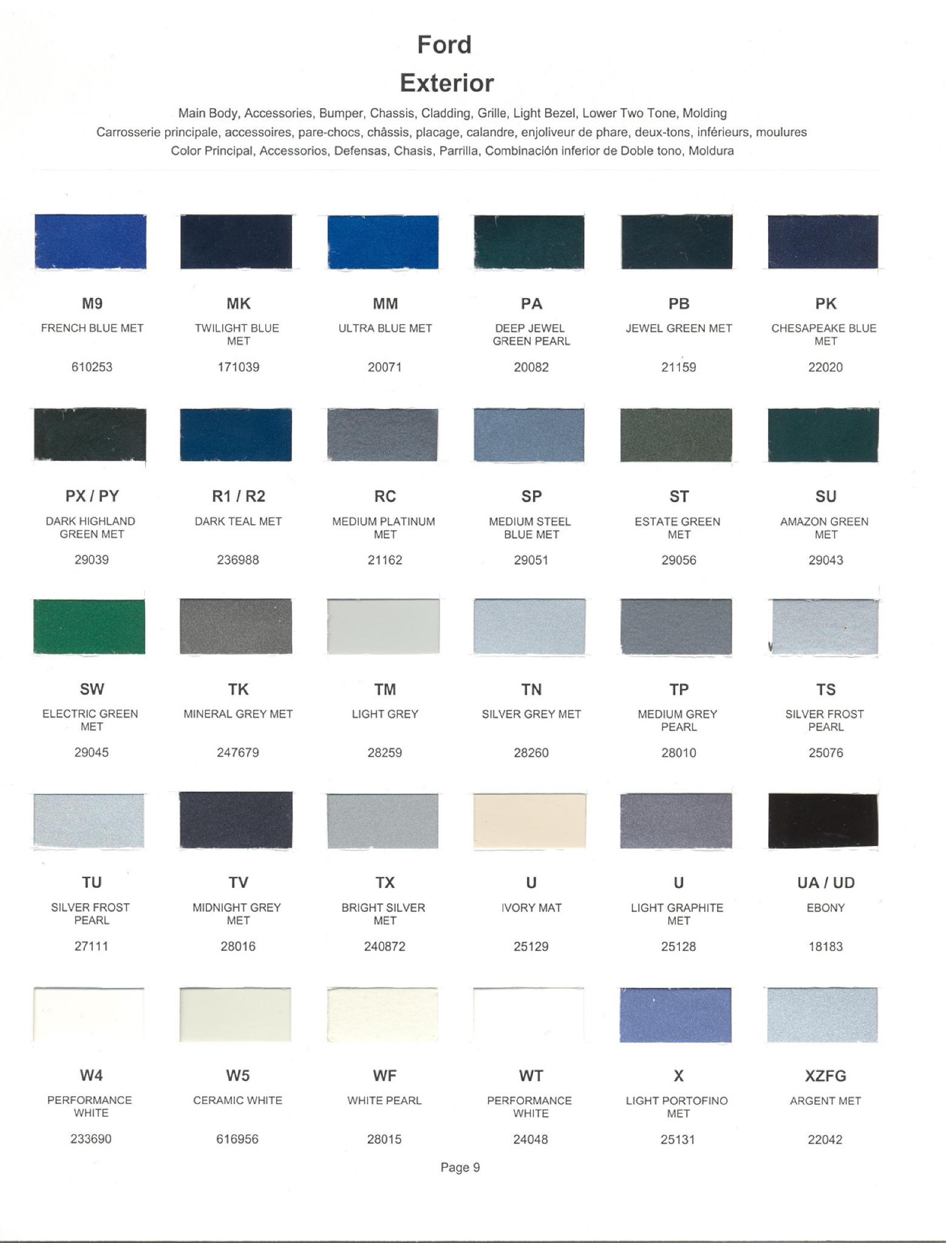 2000 Ford, Lincoln & Mercury Paint Codes & Color Chart Ford Motor Vehicle Color Code Chart/Page Paint