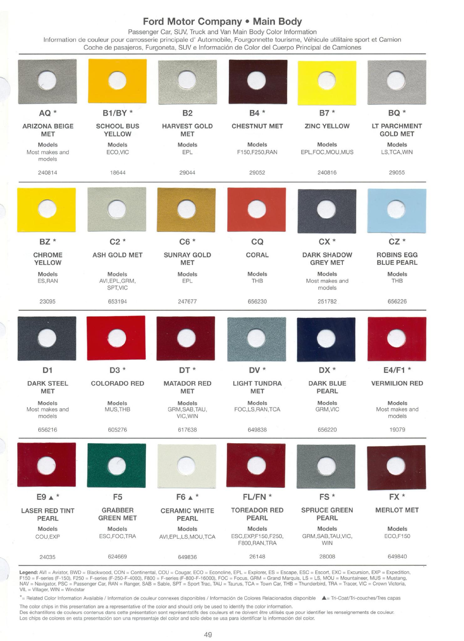Ford paint colors 2003 Ford Motor Vehicle Color Code Chart/Page Paint