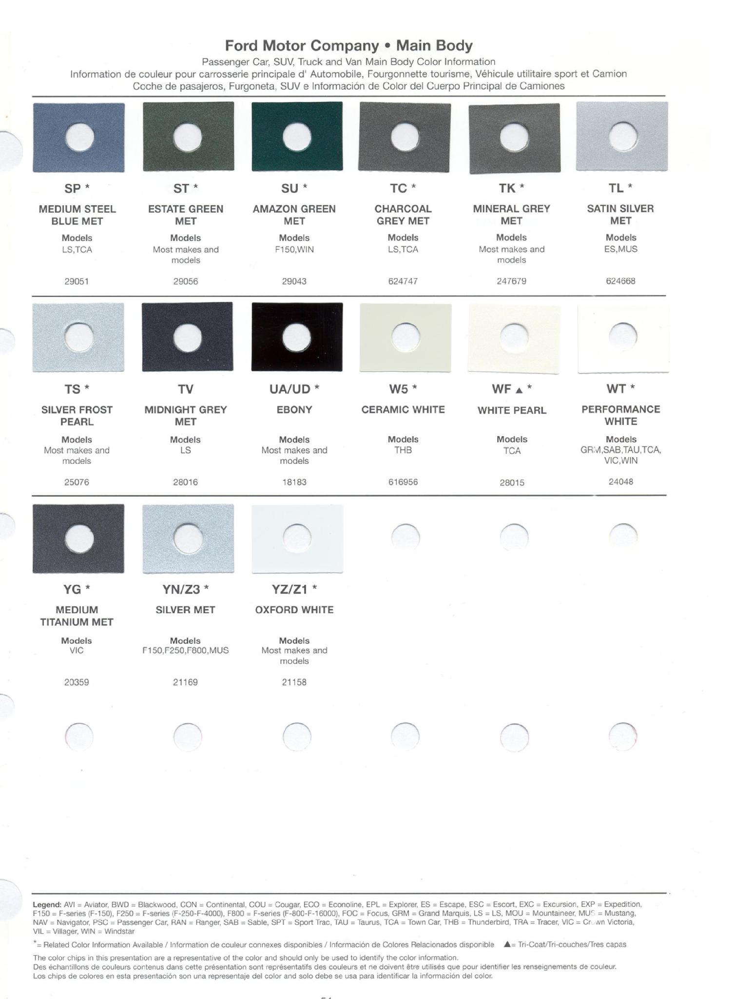 Ford paint colors 2003 Ford Motor Vehicle Color Code Chart/Page Paint