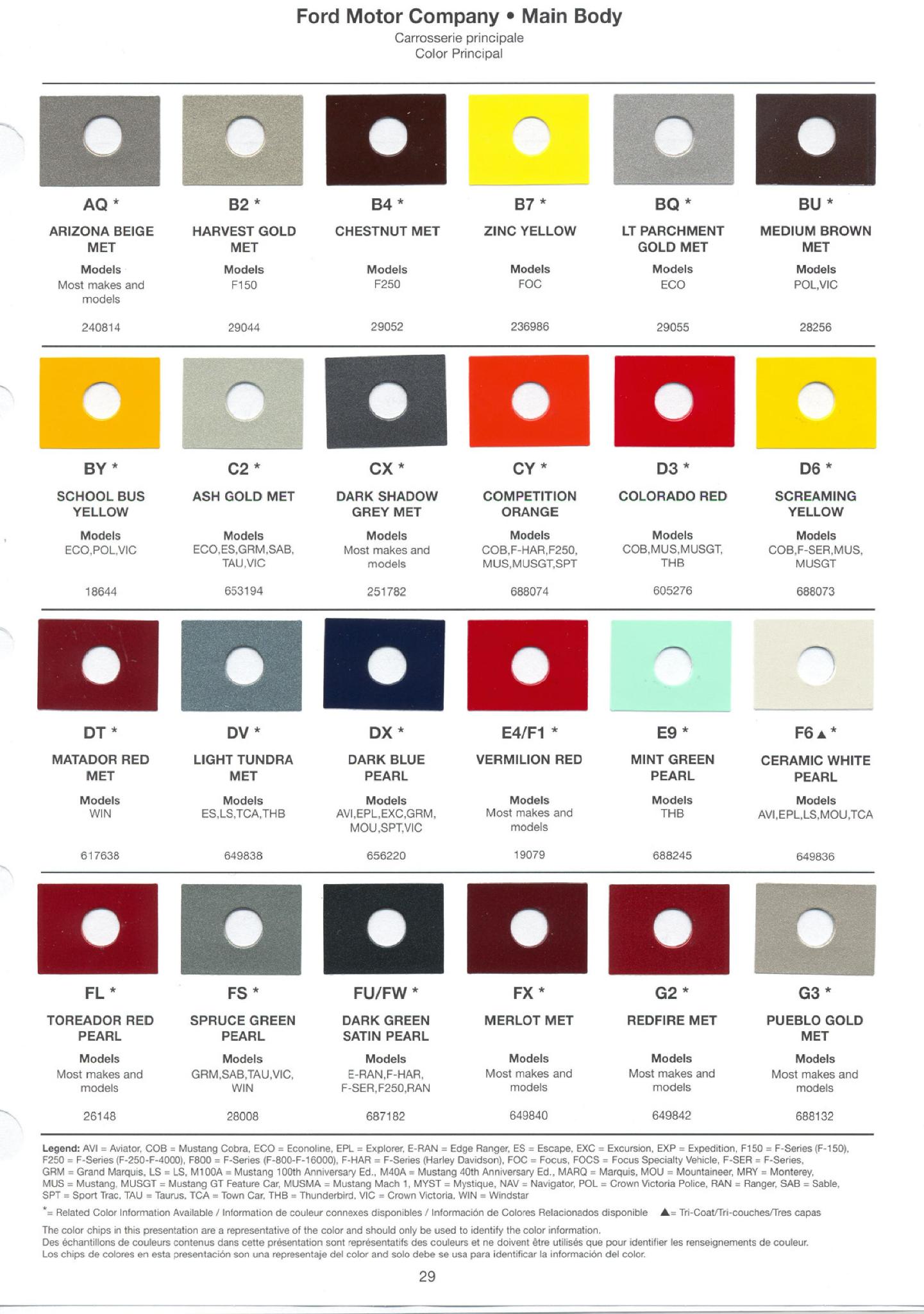 Ford paint colors 2004 Ford Motor Vehicle Color Code Chart/Page Paint