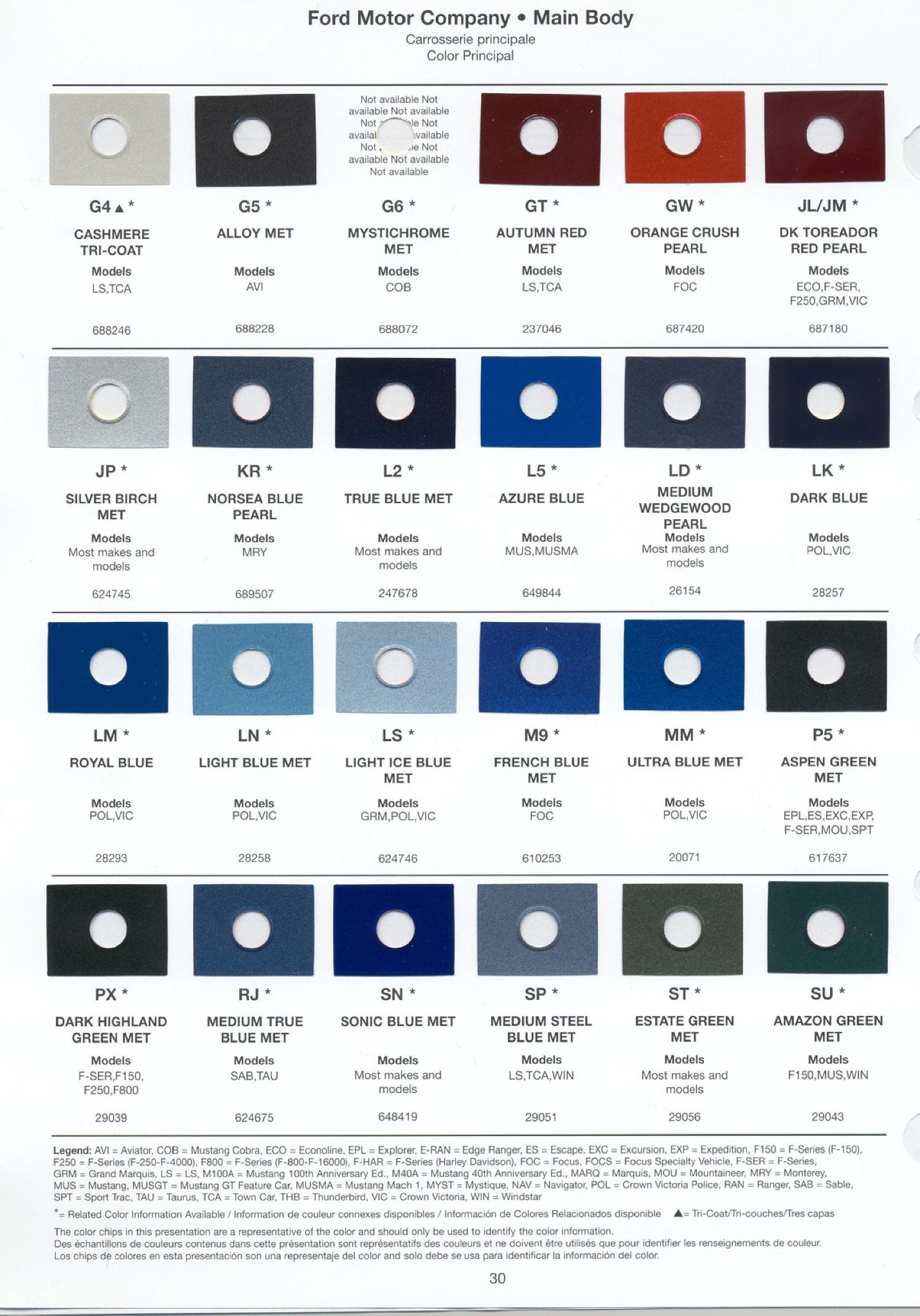 Ford paint colors 2004 Ford Motor Vehicle Color Code Chart/Page Paint