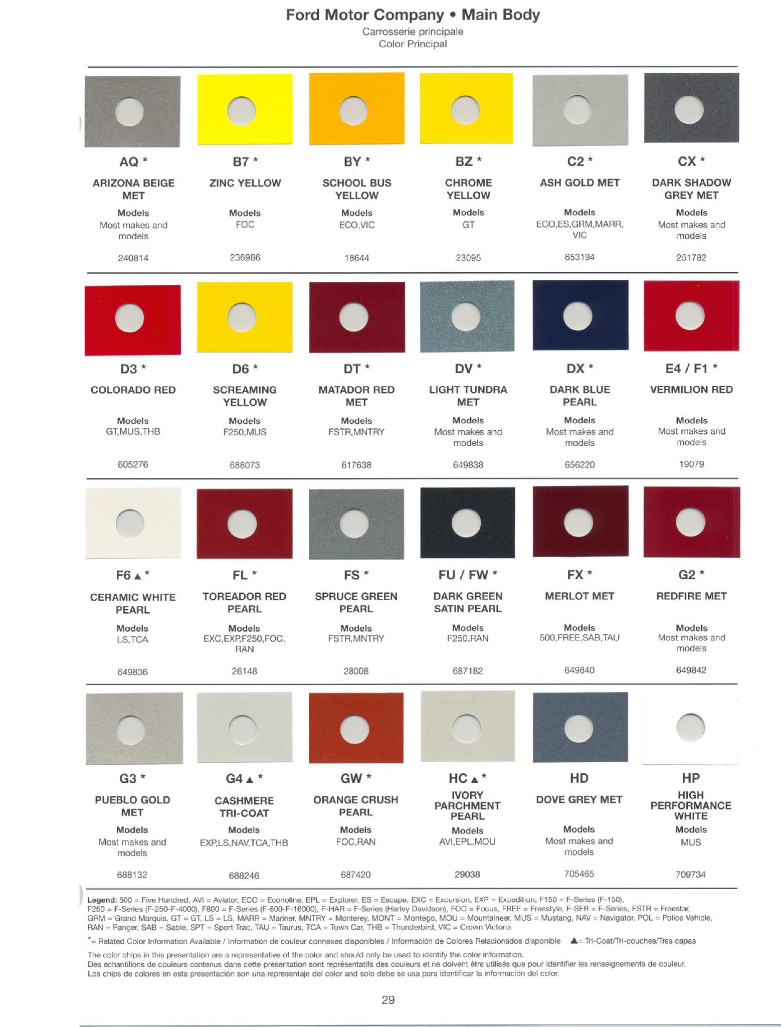 Ford paint colors 2005 Ford Motor Vehicle Color Code Chart/Page Paint