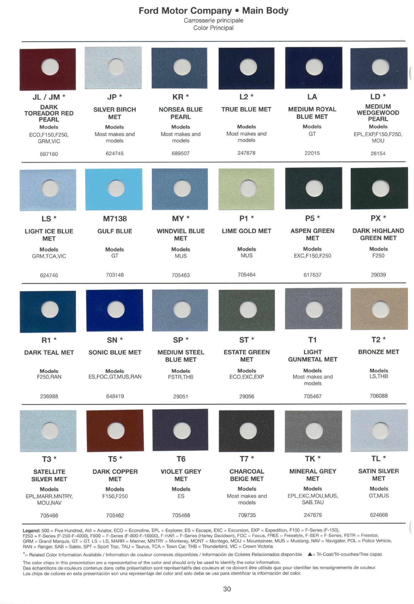Ford paint colors 2005 Ford Motor Vehicle Color Code Chart/Page Paint