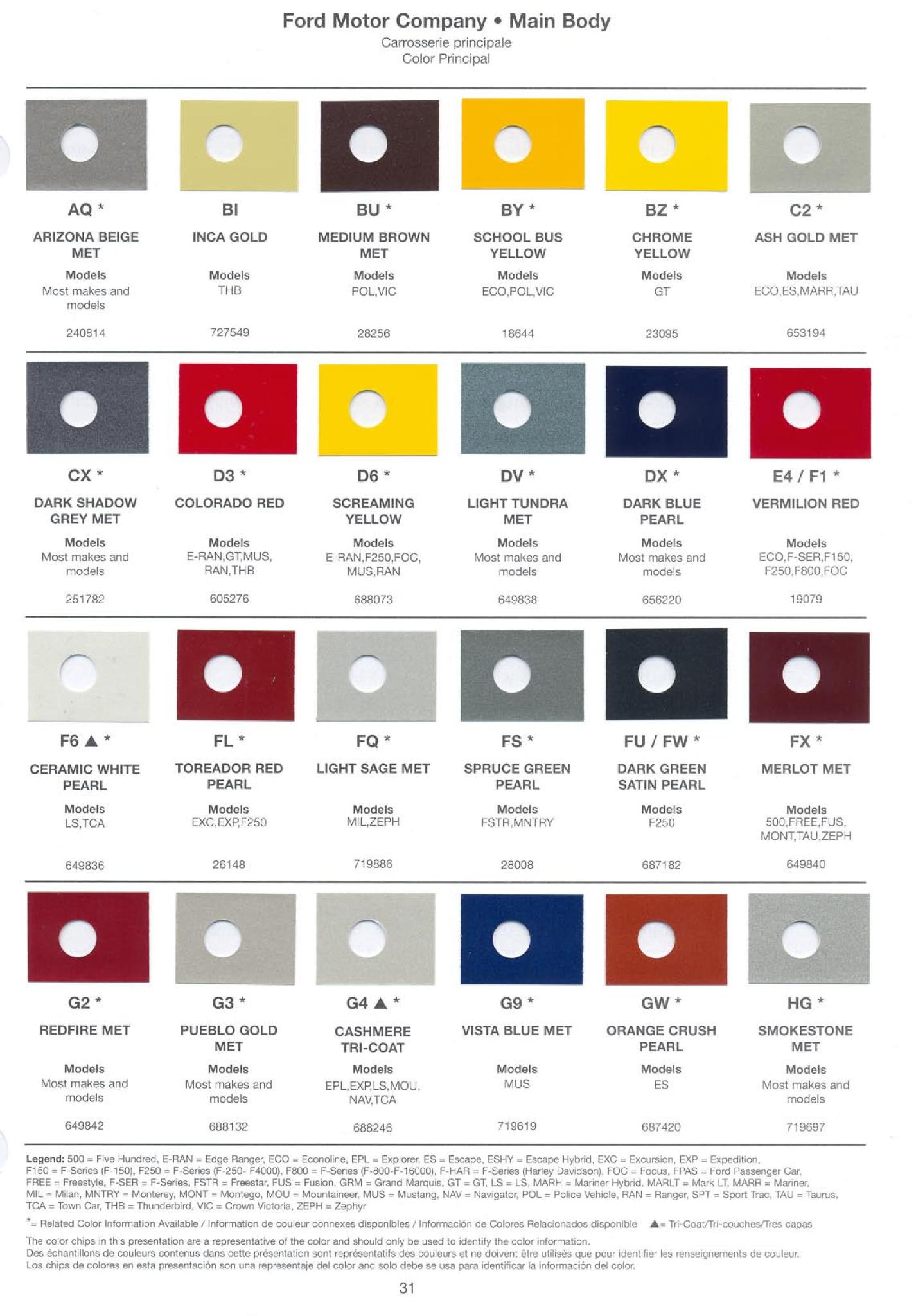 Ford paint colors 2006 Ford Motor Vehicle Color Code Chart/Page Paint