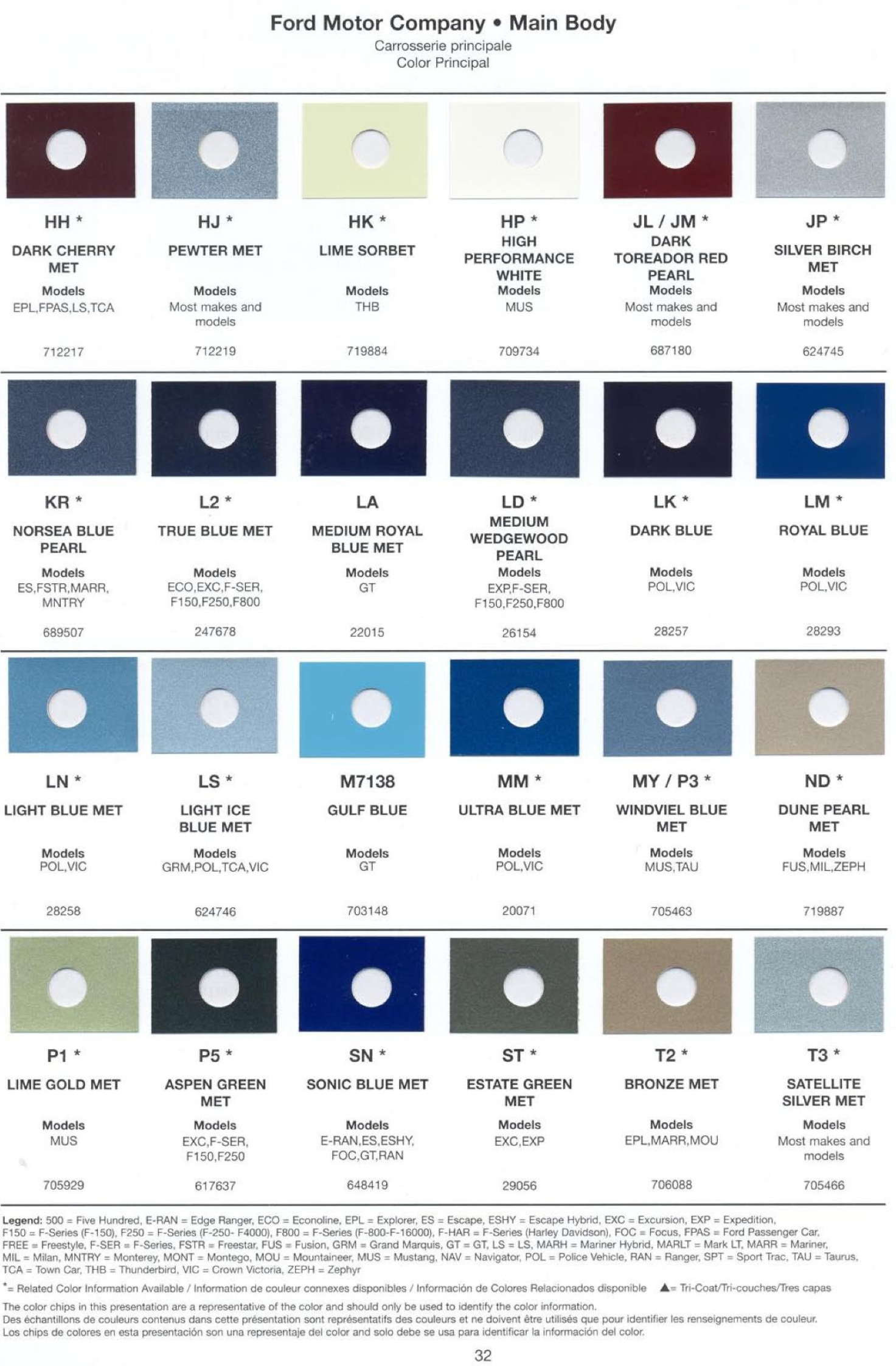 Ford paint colors 2006 Ford Motor Vehicle Color Code Chart/Page Paint