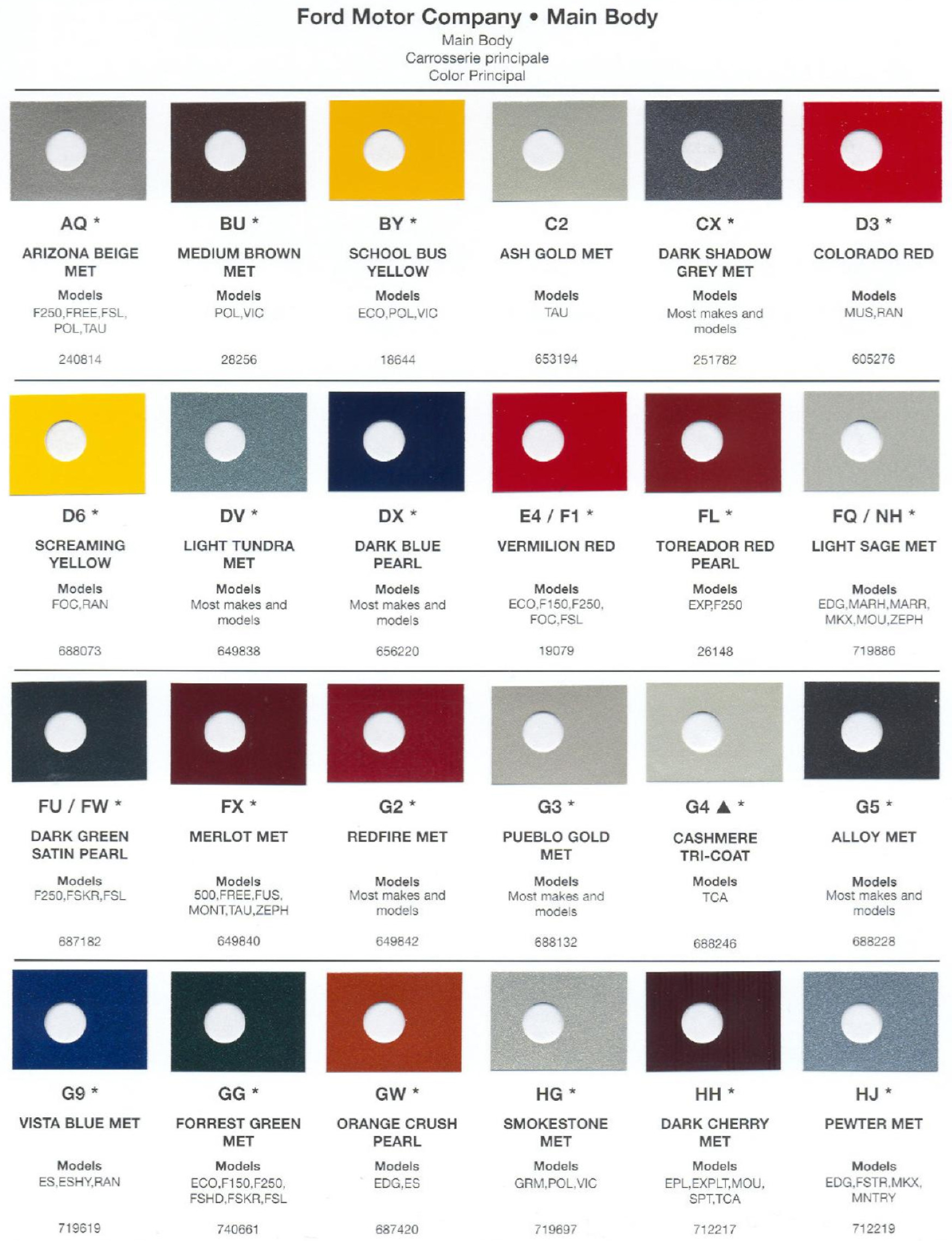 Ford paint colors 2007 Ford Motor Vehicle Color Code Chart/Page Paint