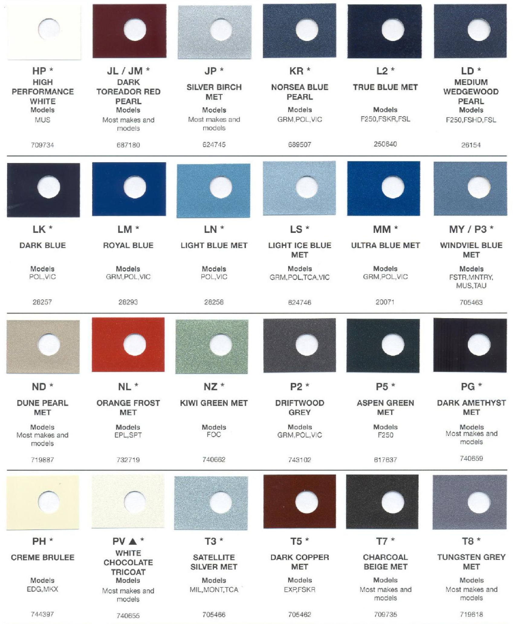 Ford paint colors 2007 Ford Motor Vehicle Color Code Chart/Page Paint