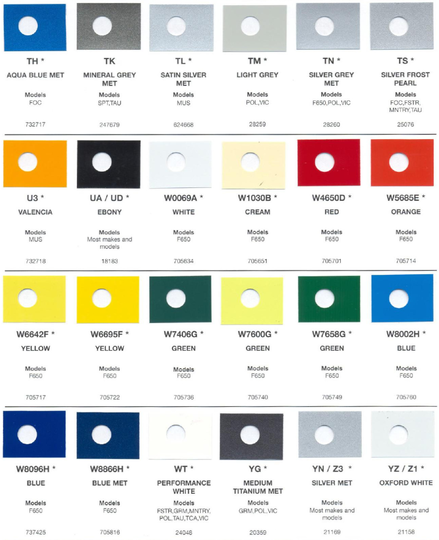 Ford paint colors 2007 Ford Motor Vehicle Color Code Chart/Page Paint