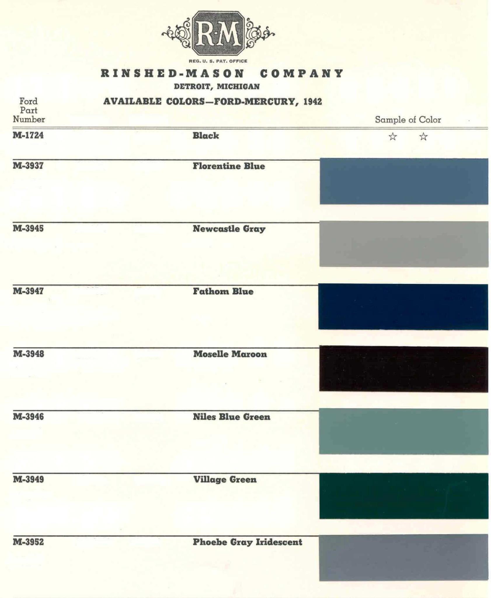 1948 ford Ford Motor Vehicle Color Code Chart/Page Paint