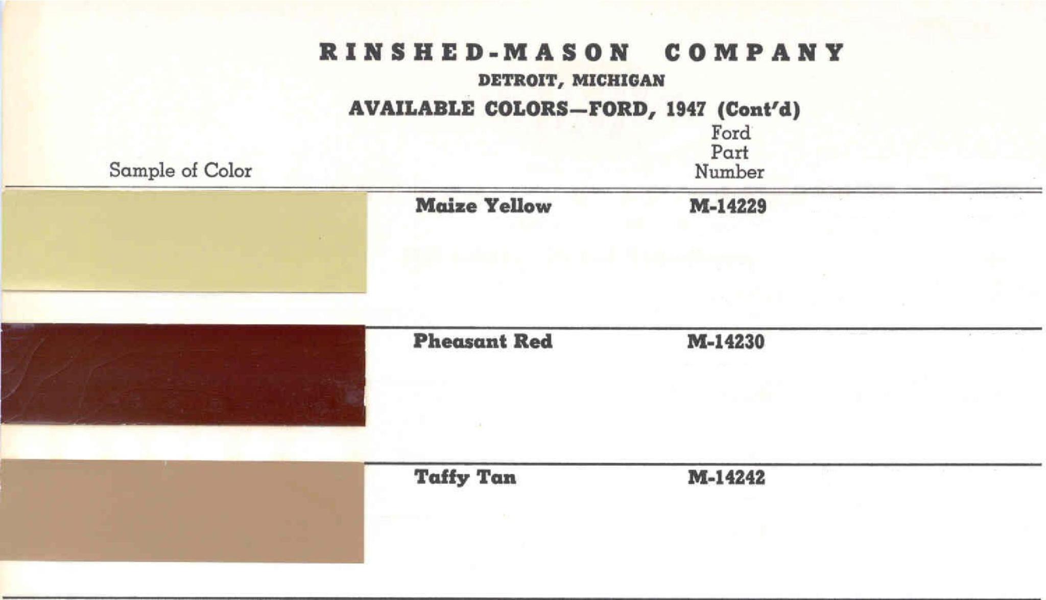 1947 Ford Paint Codes