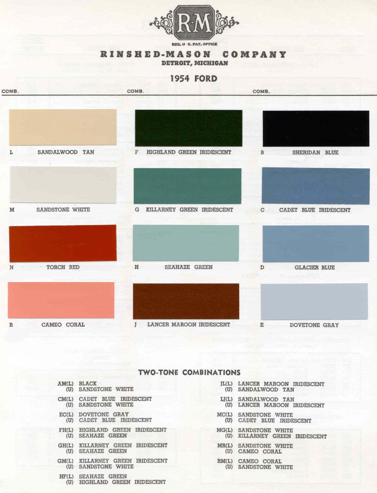 1954 ford Ford Motor Vehicle Color Code Chart/Page Paint