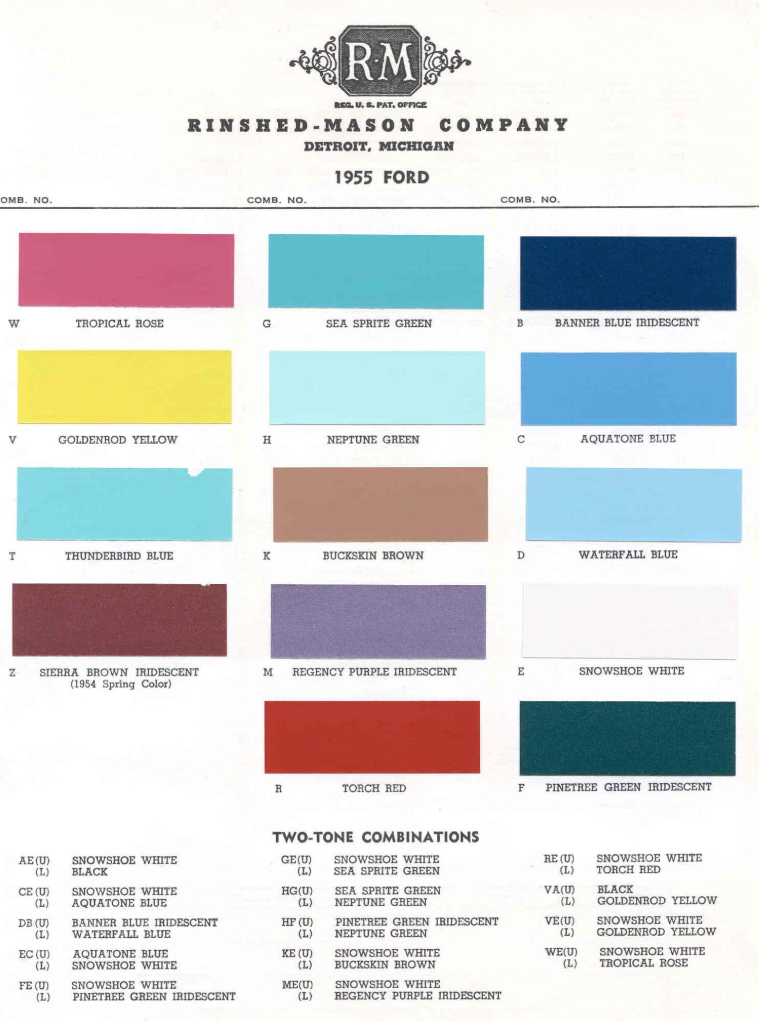 1955 ford Ford Motor Vehicle Color Code Chart/Page Paint