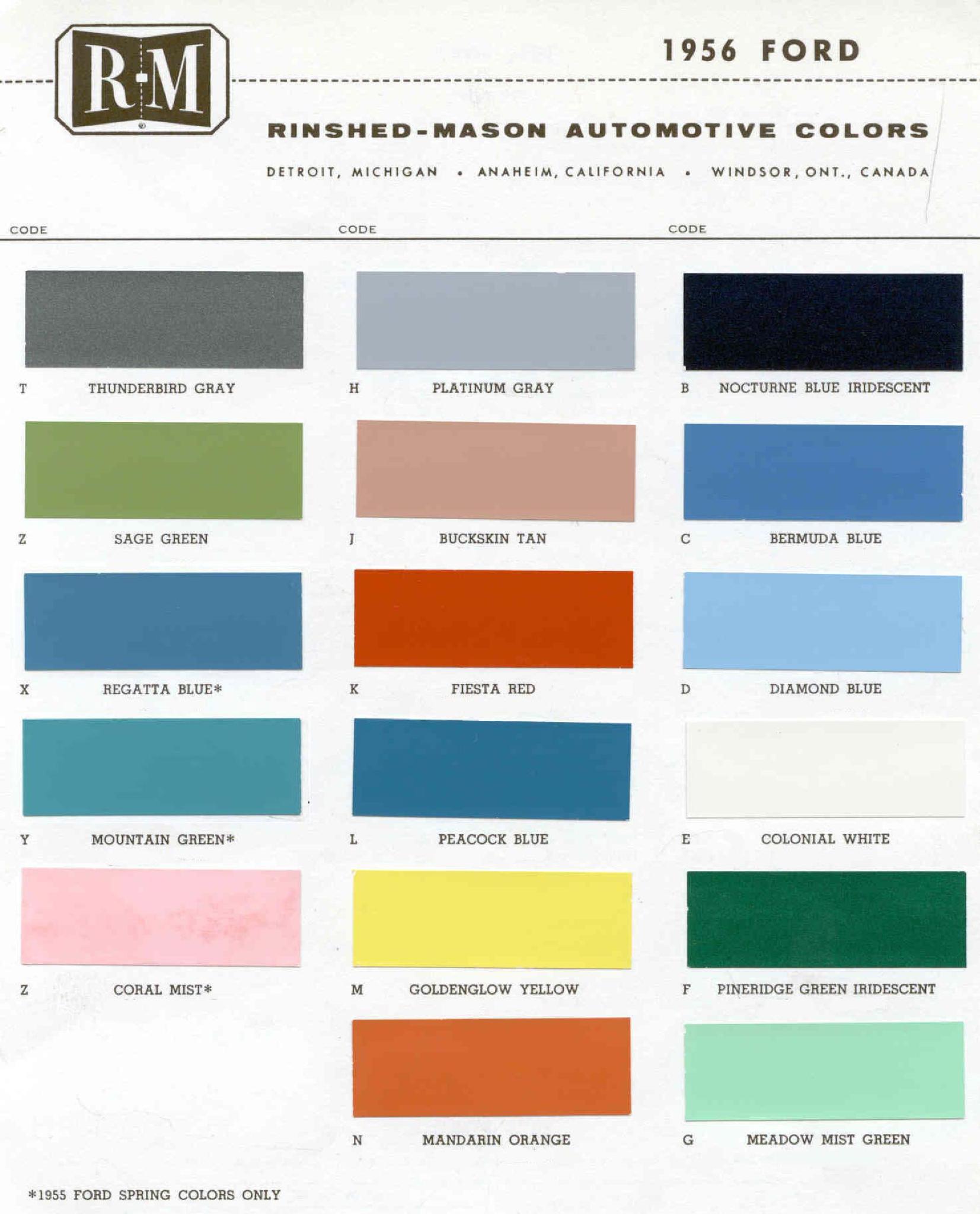 1956 ford Ford Motor Vehicle Color Code Chart/Page Paint