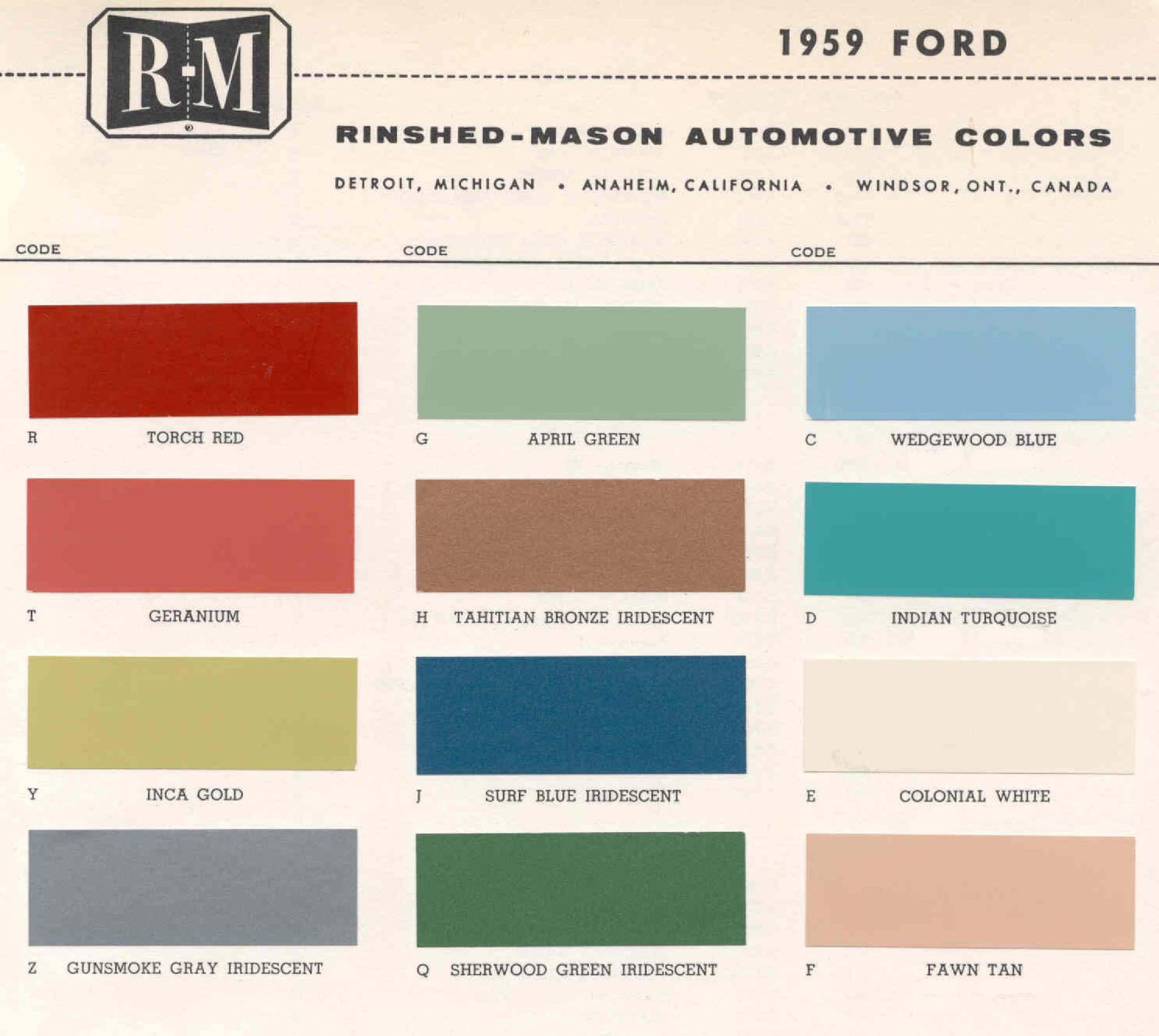 1959 ford Ford Motor Vehicle Color Code Chart/Page Paint