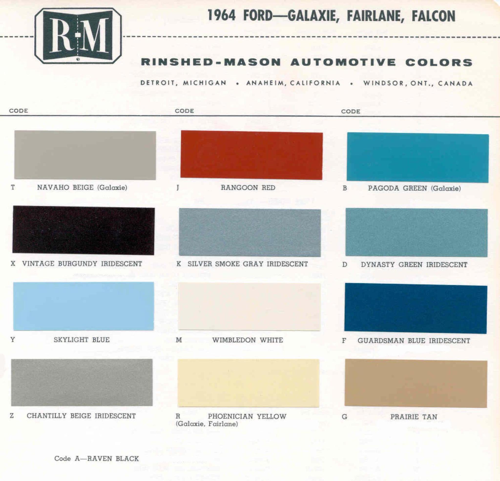 1964 ford Ford Motor Vehicle Color Code Chart/Page Paint