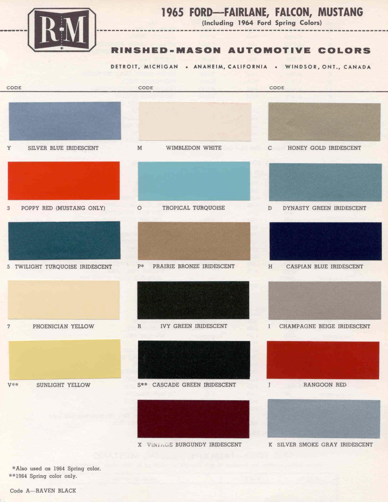 1965 ford Ford Motor Vehicle Color Code Chart/Page Paint