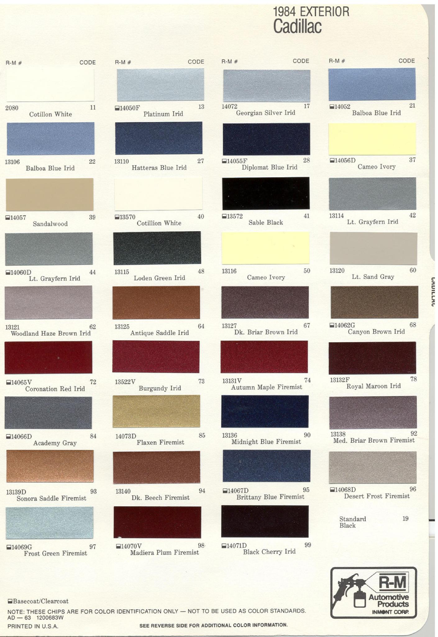 1984 Cadillac Paint Chart Cadillac Paint Paint Color Example Charts, Descriptions