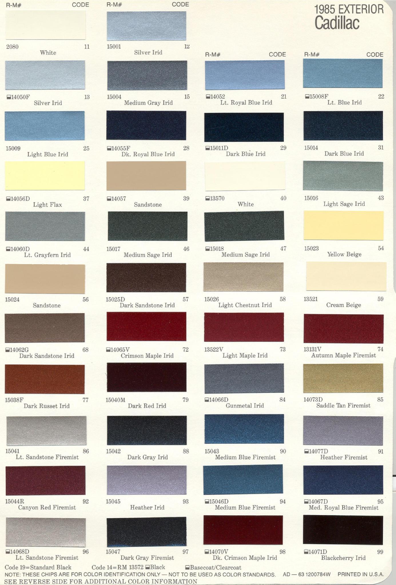 1985 Cadillac Paint Chart Cadillac Paint Paint Color Example Charts, Descriptions