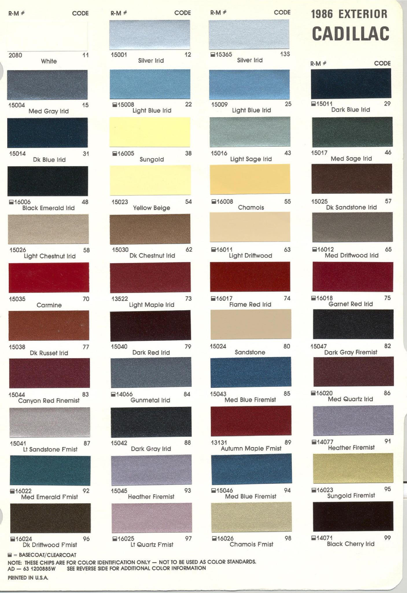 1986 Cadillac Paint Chart Cadillac Paint Paint Color Example Charts, Descriptions
