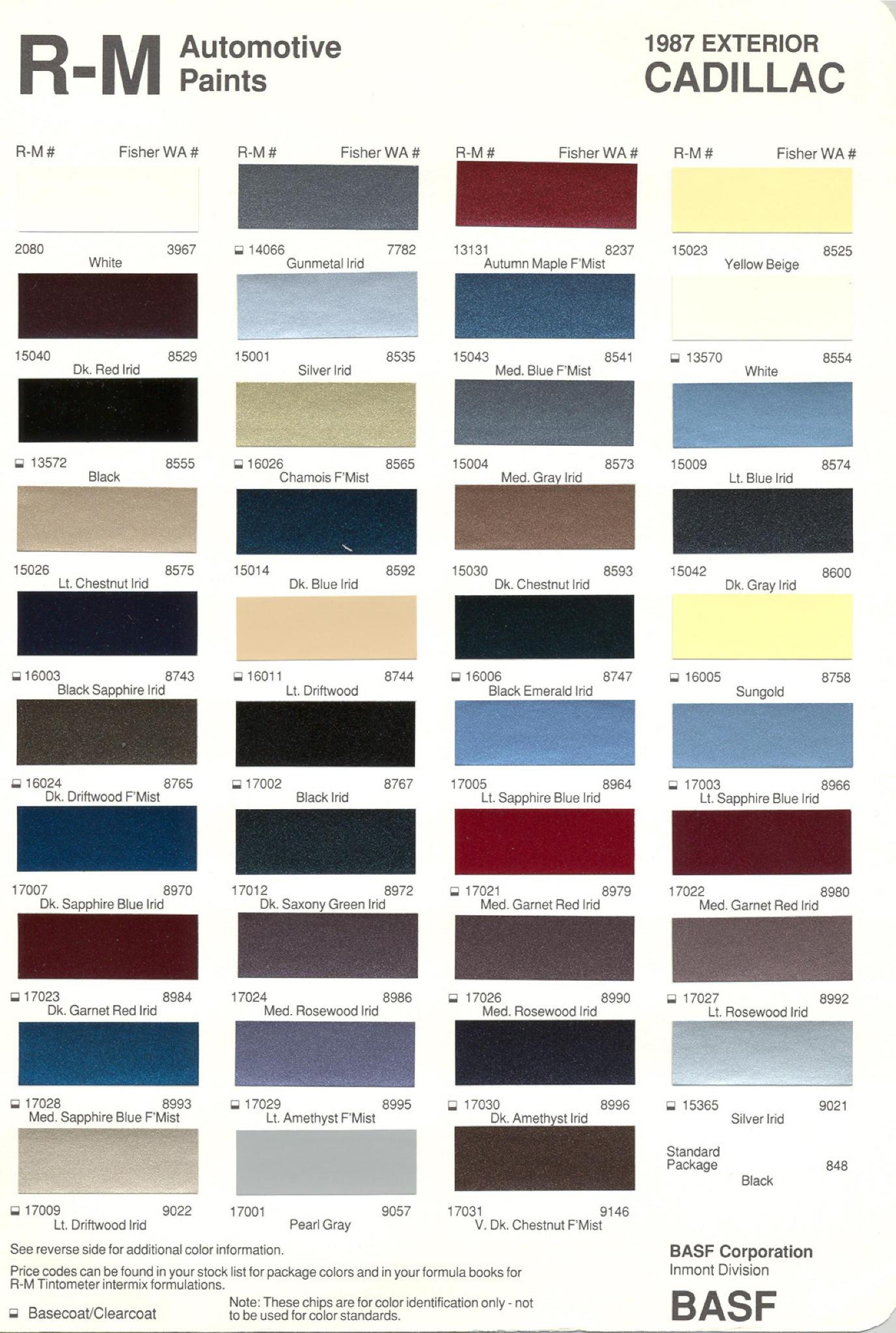 1987 Cadillac Paint Chart Cadillac Paint Paint Color Example Charts, Descriptions