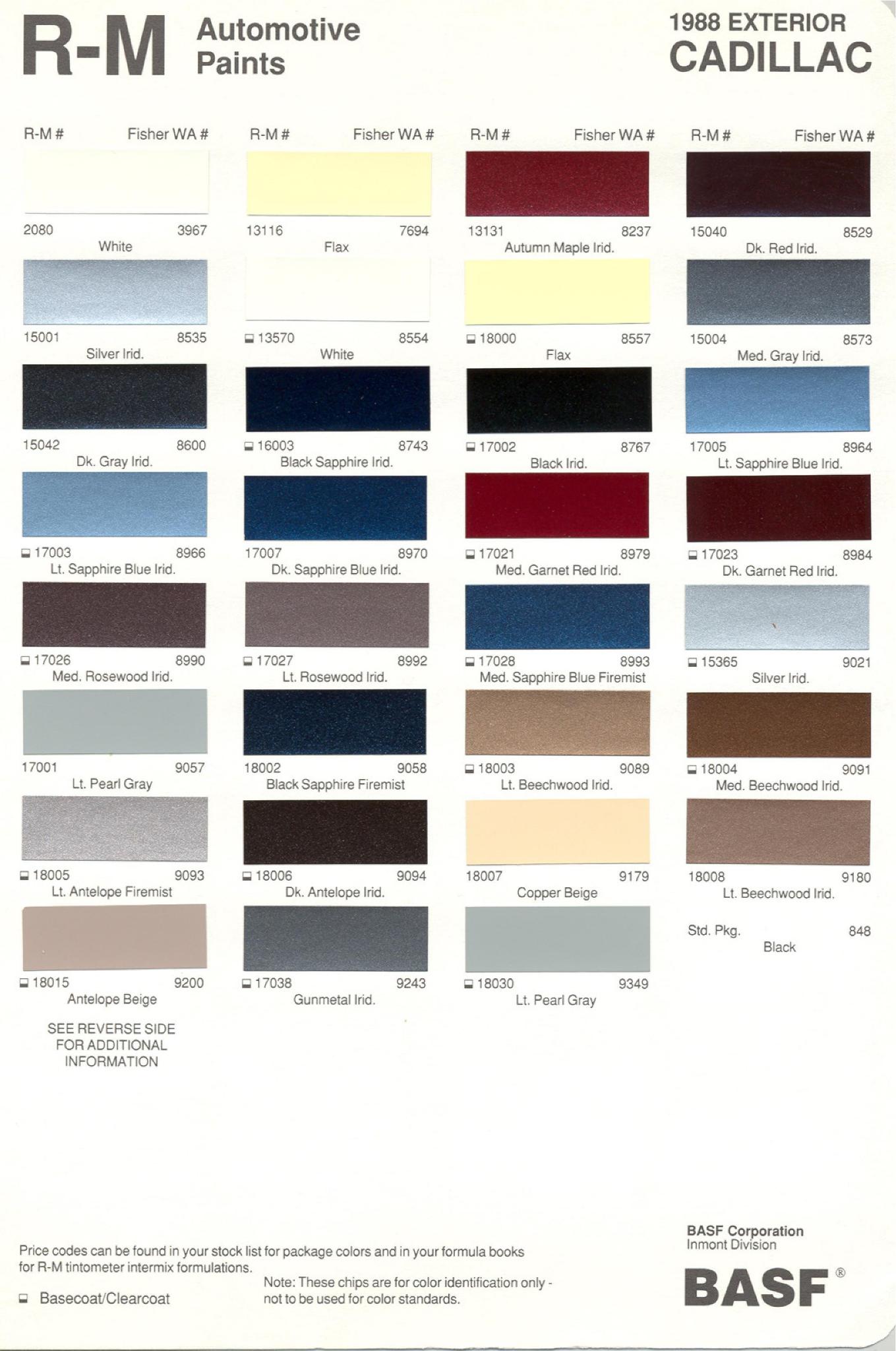 1988 Cadillac Paint Chart Cadillac Paint Paint Color Example Charts, Descriptions
