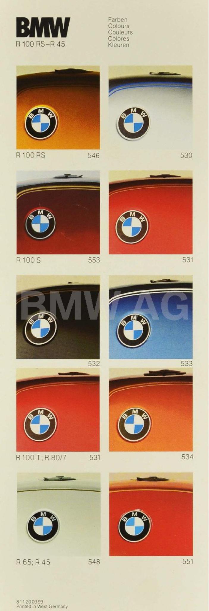 1978 Bmw Motorcycle Paint Chart Colors used on BMW Motorcycles in 1978
