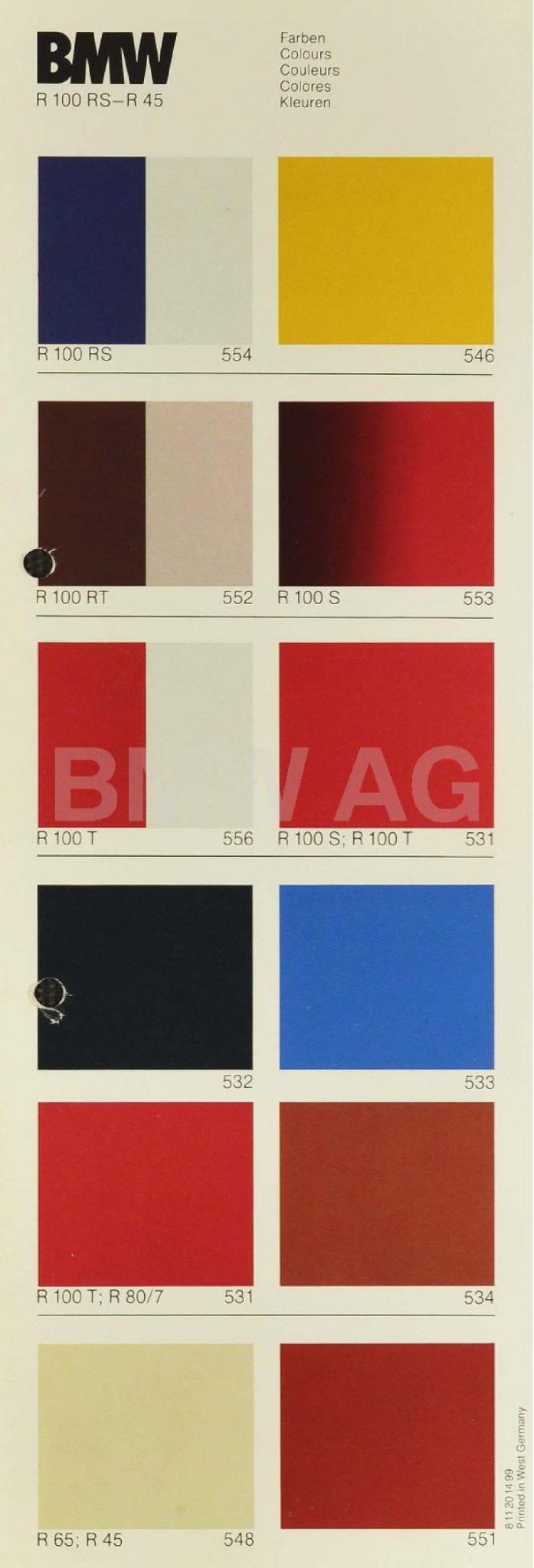 1978 Bmw Motorcycle Paint Chart Colors used on BMW Motorcycles in 1978
