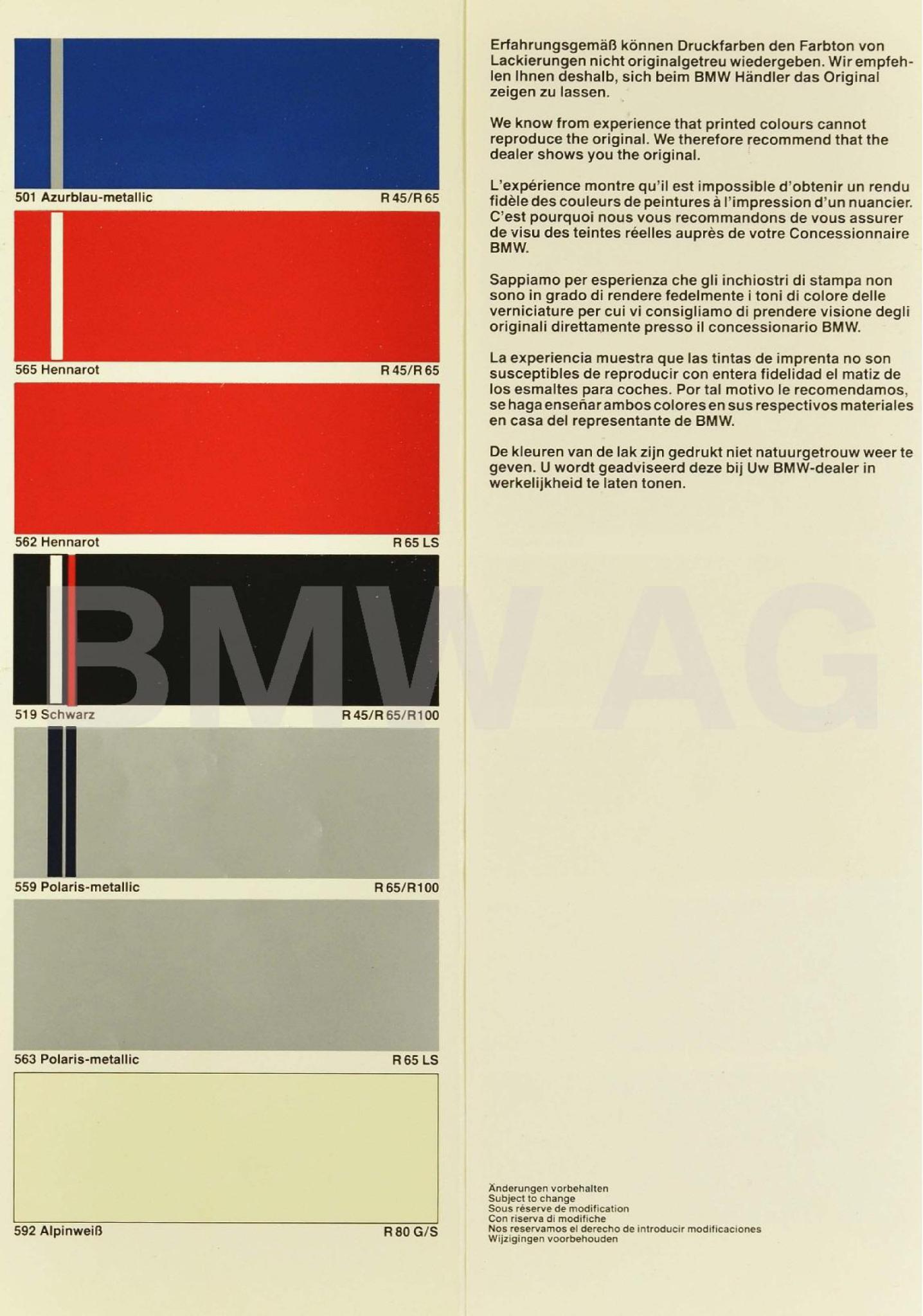 1982 Bmw Motorcycle Paint Chart Colors used on BMW Motorcycles in 1982