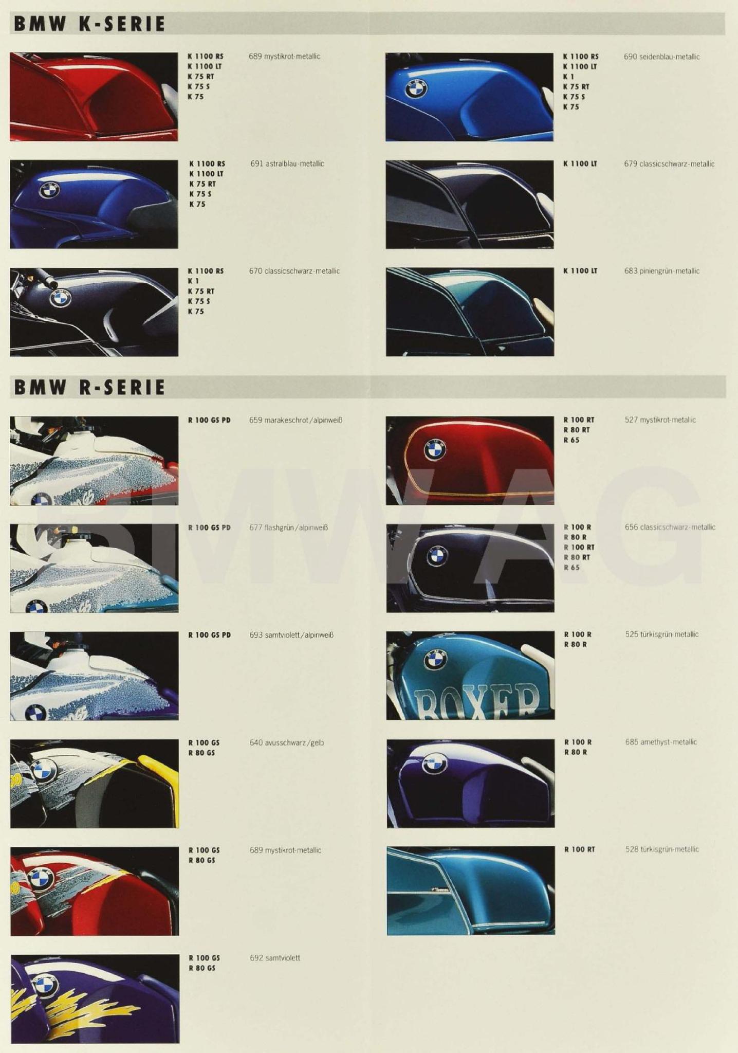 1992 Bmw Motorcycle Paint Chart Colors used on BMW Motorcycles in 1992