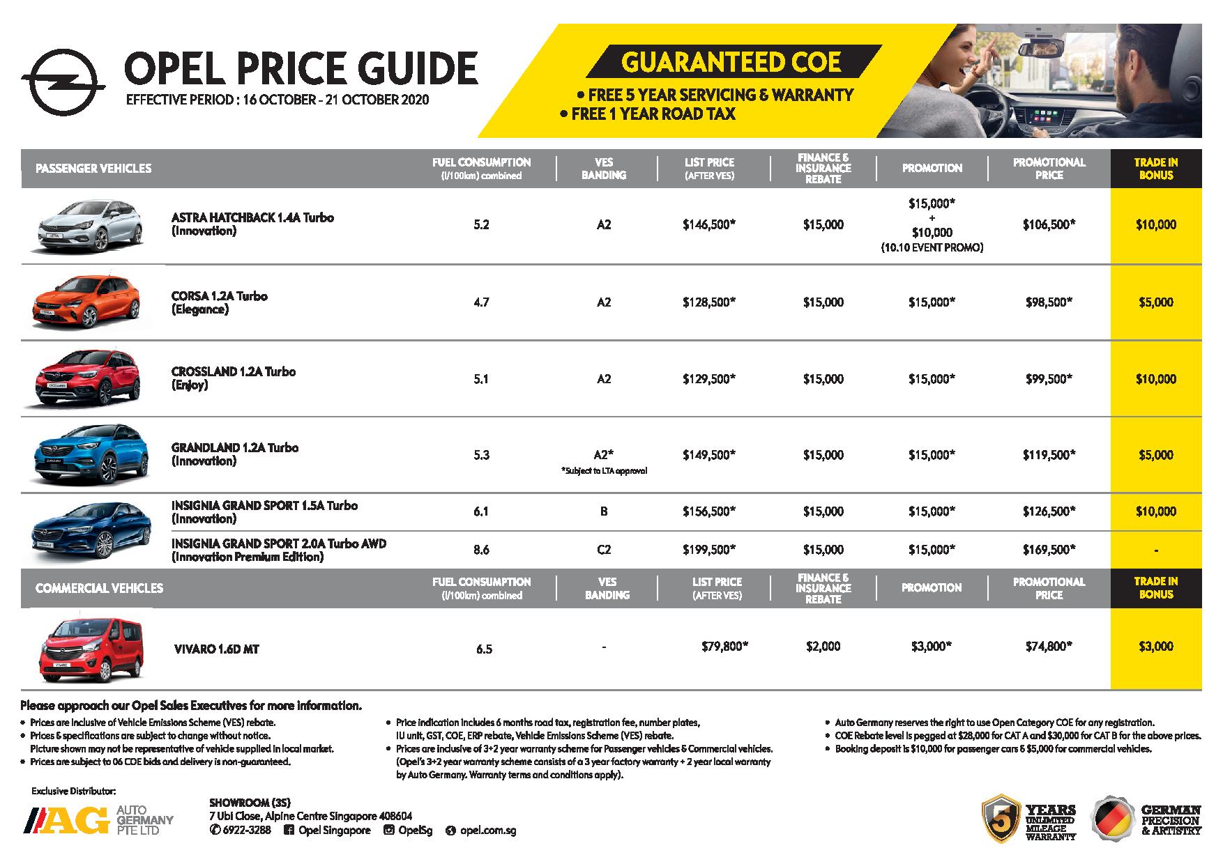 October 2020 Singapore Price list Opel Exterior Color Code and Paint Chart Colours