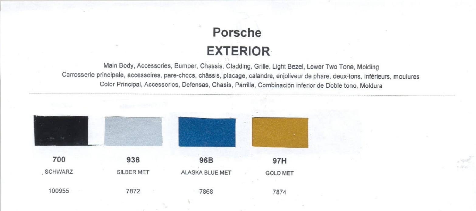Color Codes for Porshe Vehicles used in 1973 Porsche Exterior Paint Codes and Color Chart