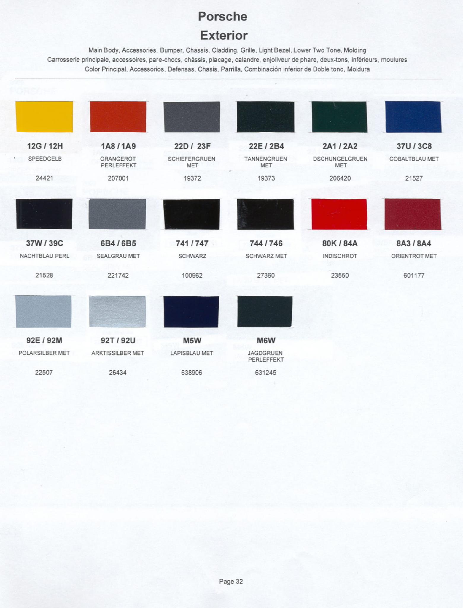 2002 Color Codes for Porshe Vehicles used in 2002 Porsche Exterior Paint Codes and Color Chart