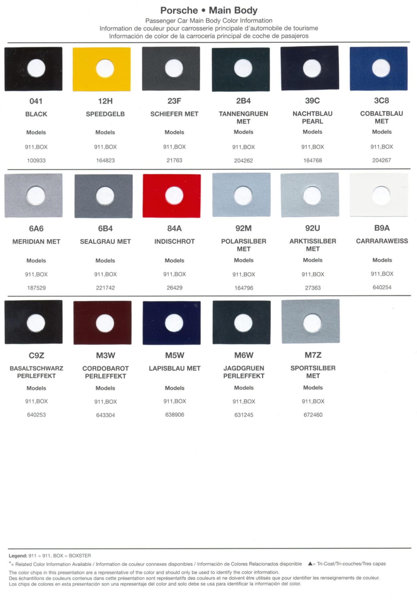 2003 Color Codes for Porshe Vehicles used in 2003 Porsche Exterior Paint Codes and Color Chart