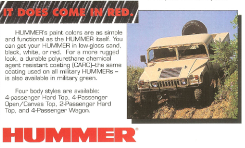 1993 AMG HUMMER COLORS