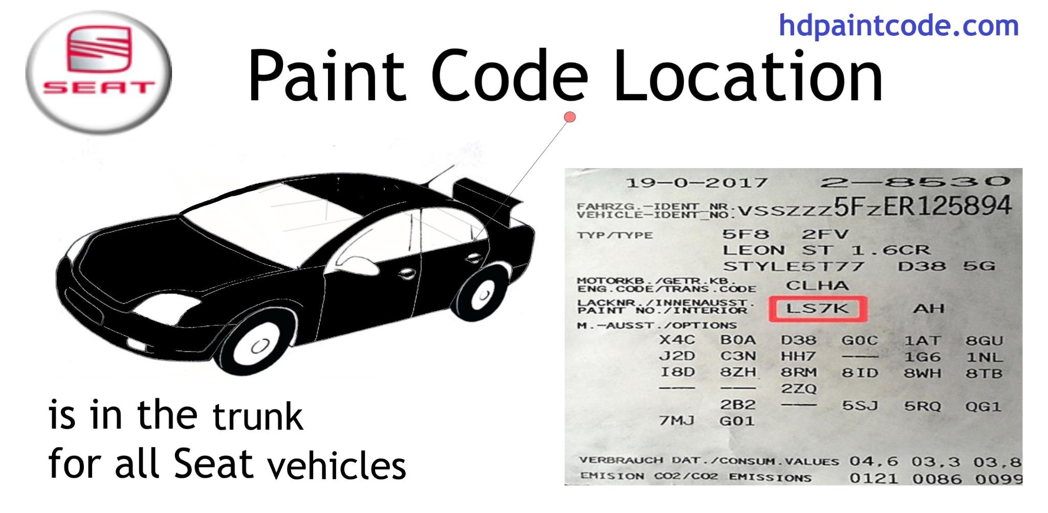Seat vehicle paint code location is in the trunk for all vehicles