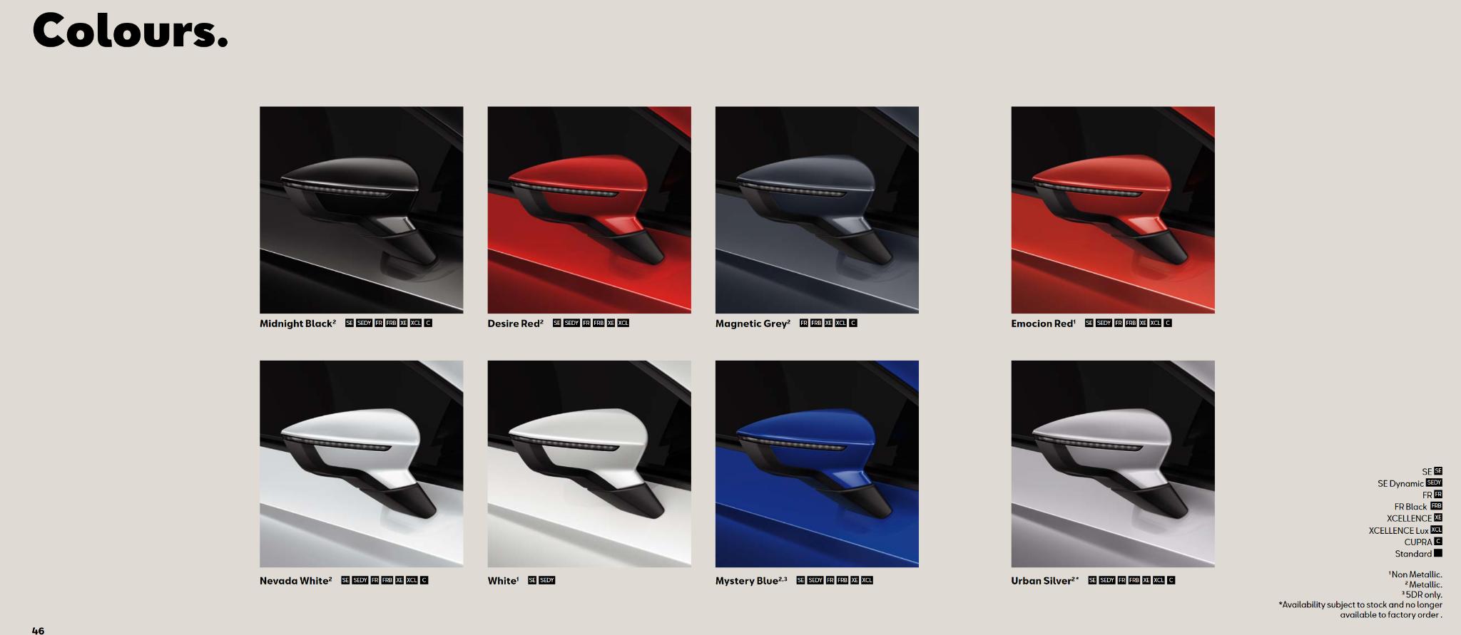 2020 SEAT Leon Paint Codes and Color Chart Exterior Color options that the Seat vehicle offered