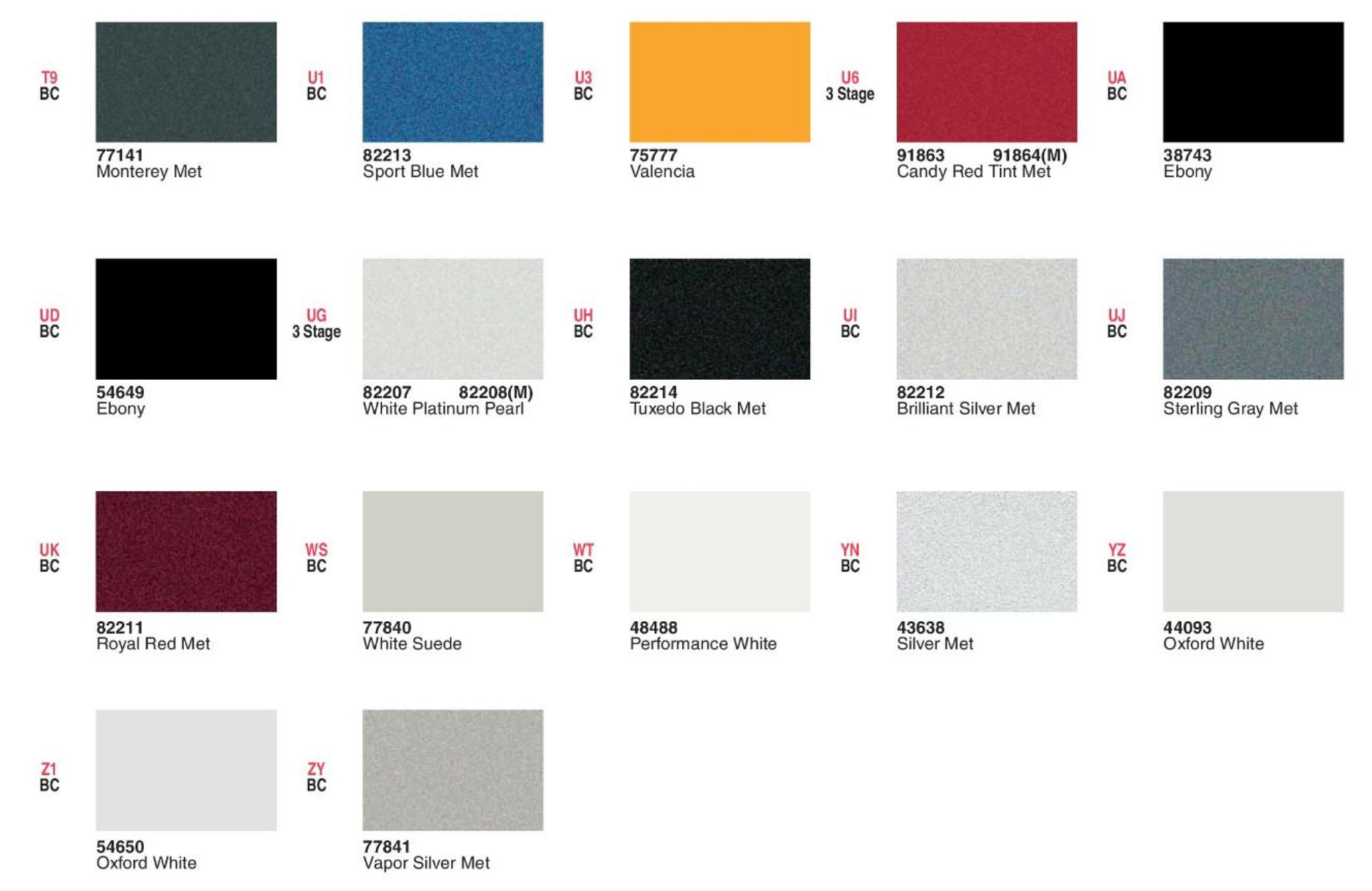 Ford paint colors 2009 Ford Motor Vehicle Color Code Chart/Page Paint