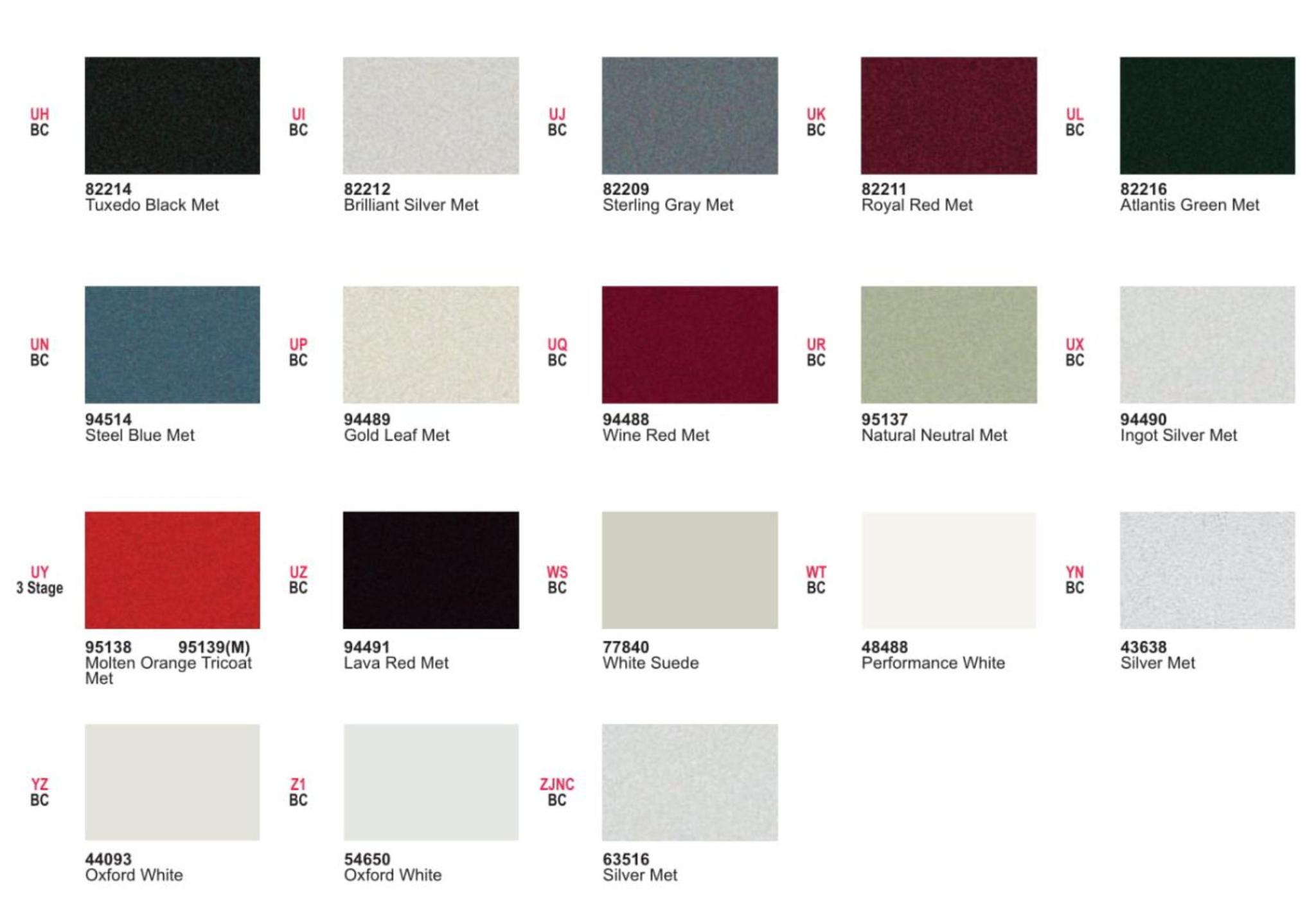 Ford paint colors 2010 Ford Motor Vehicle Color Code Chart/Page Paint