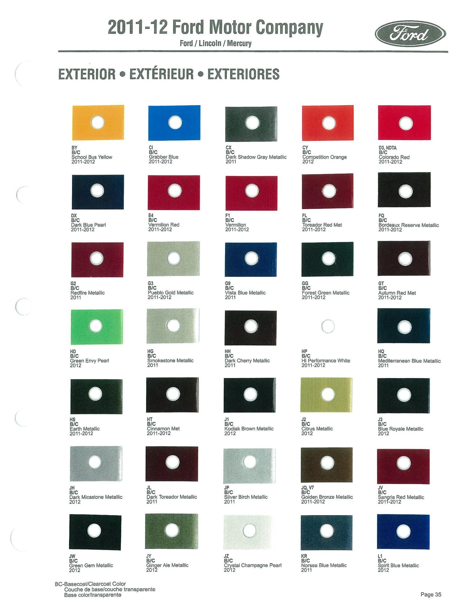 Ford paint colors 2011 - 2012 Ford Motor Vehicle Color Code Chart/Page Paint