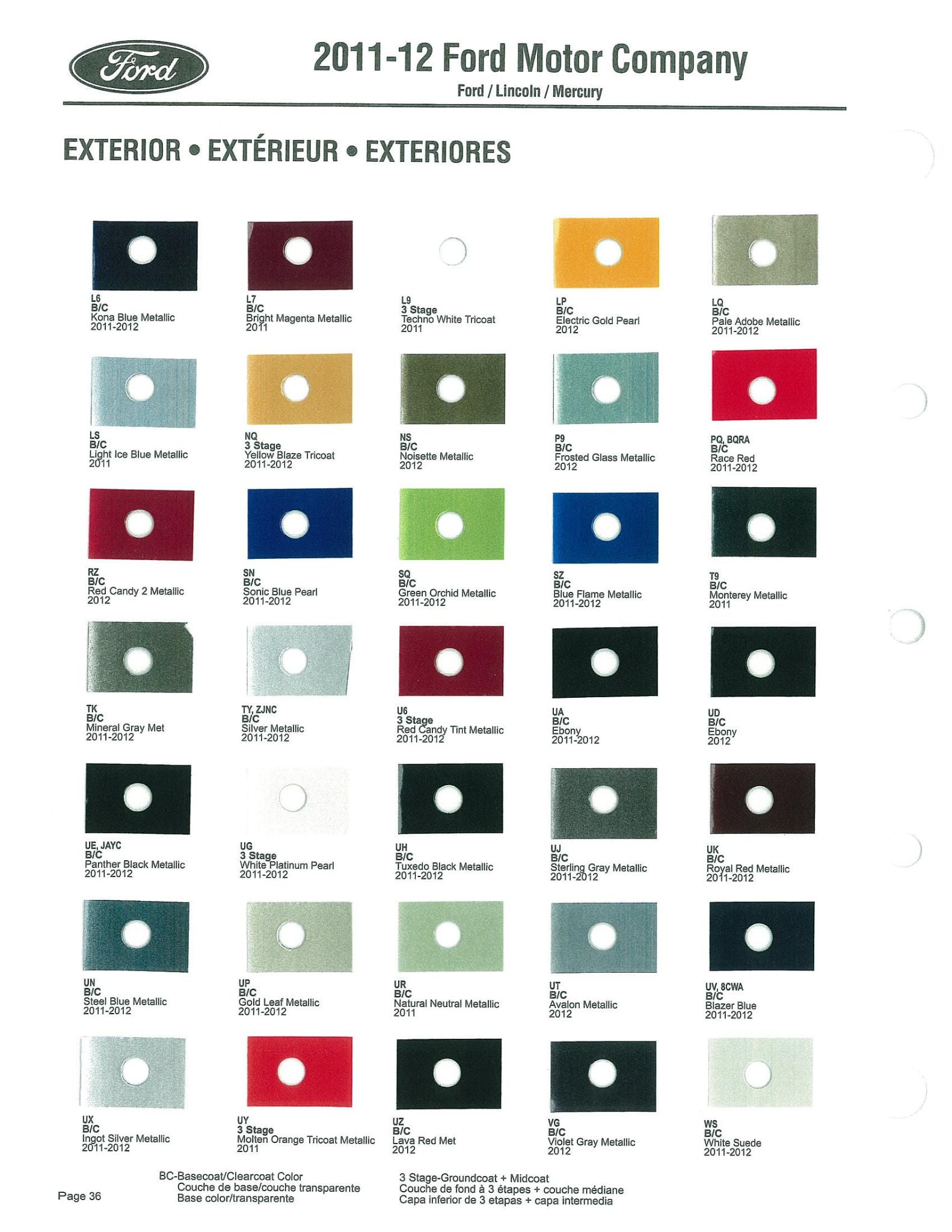 Ford paint colors 2011 - 2012 Ford Motor Vehicle Color Code Chart/Page Paint