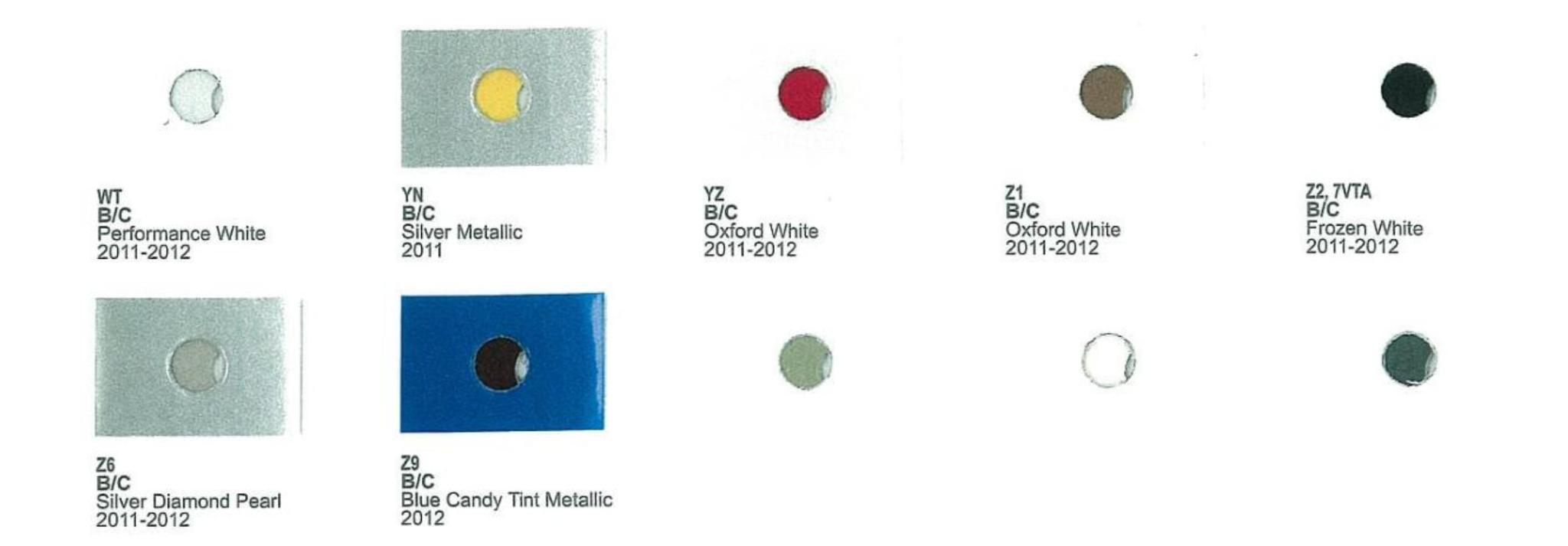 Ford paint colors 2011 - 2012 Ford Motor Vehicle Color Code Chart/Page Paint