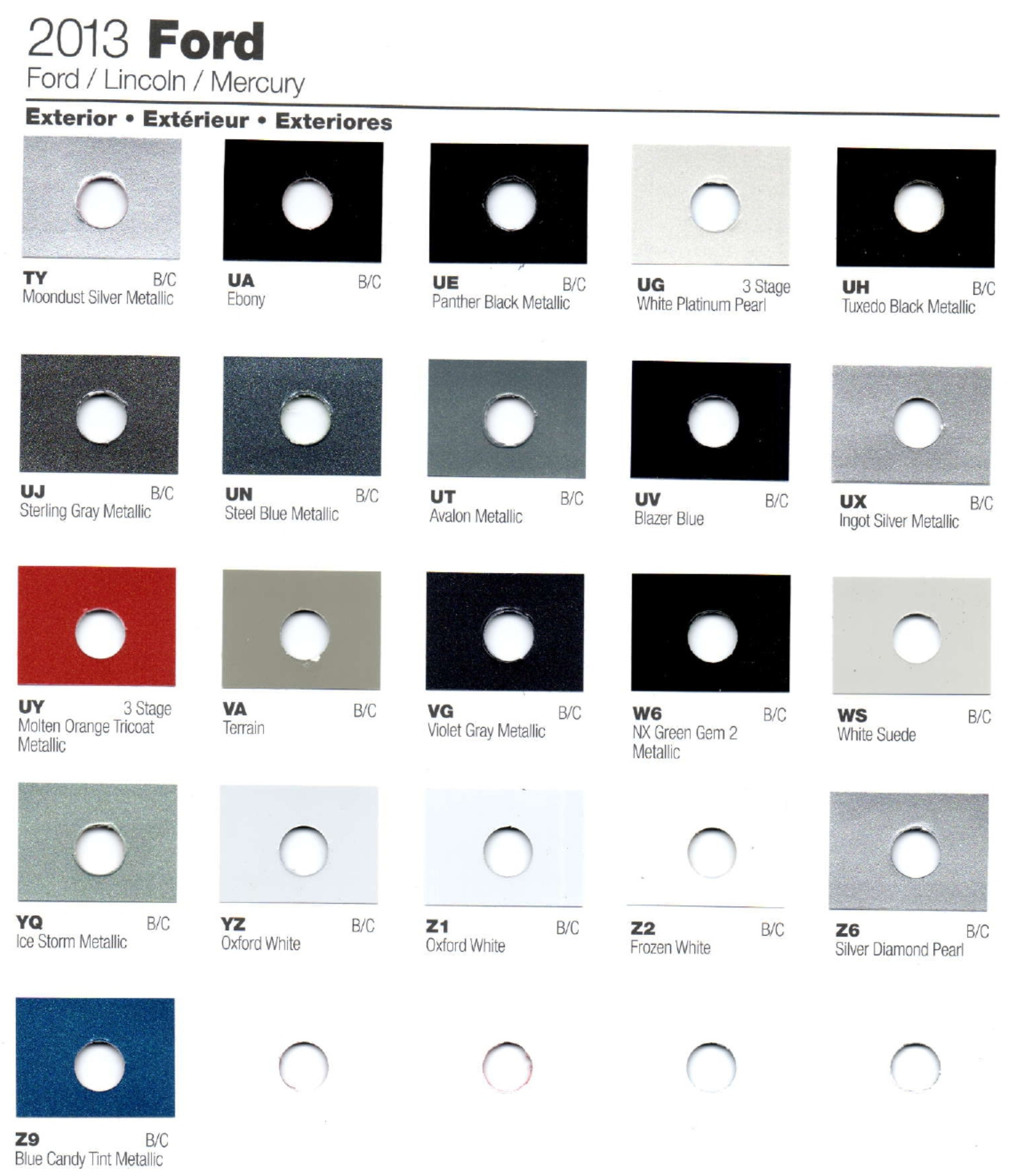 Ford paint colors 2013 Ford Motor Vehicle Color Code Chart/Page Paint