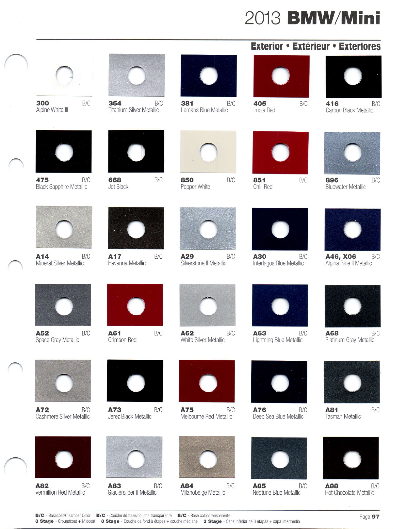exterior paint colors and their ordering codes for the BMW and mini models