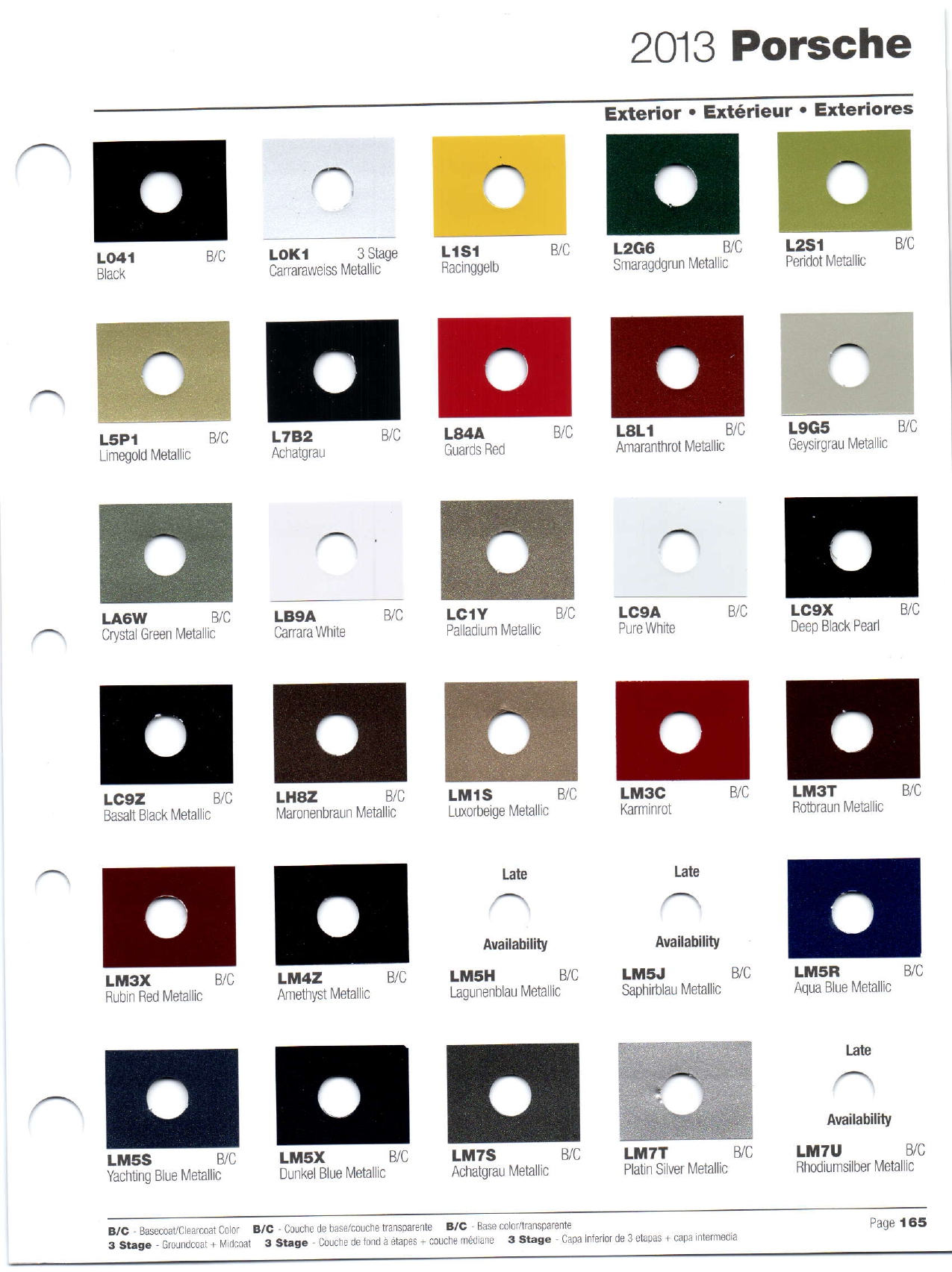 Color Codes for Porshe Vehicles used in 2013 Porsche Exterior Paint Codes and Color Chart