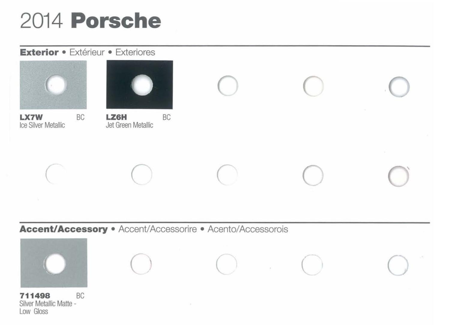 Color Codes for Porshe Vehicles used in 2014 Porsche Exterior Paint Codes and Color Chart