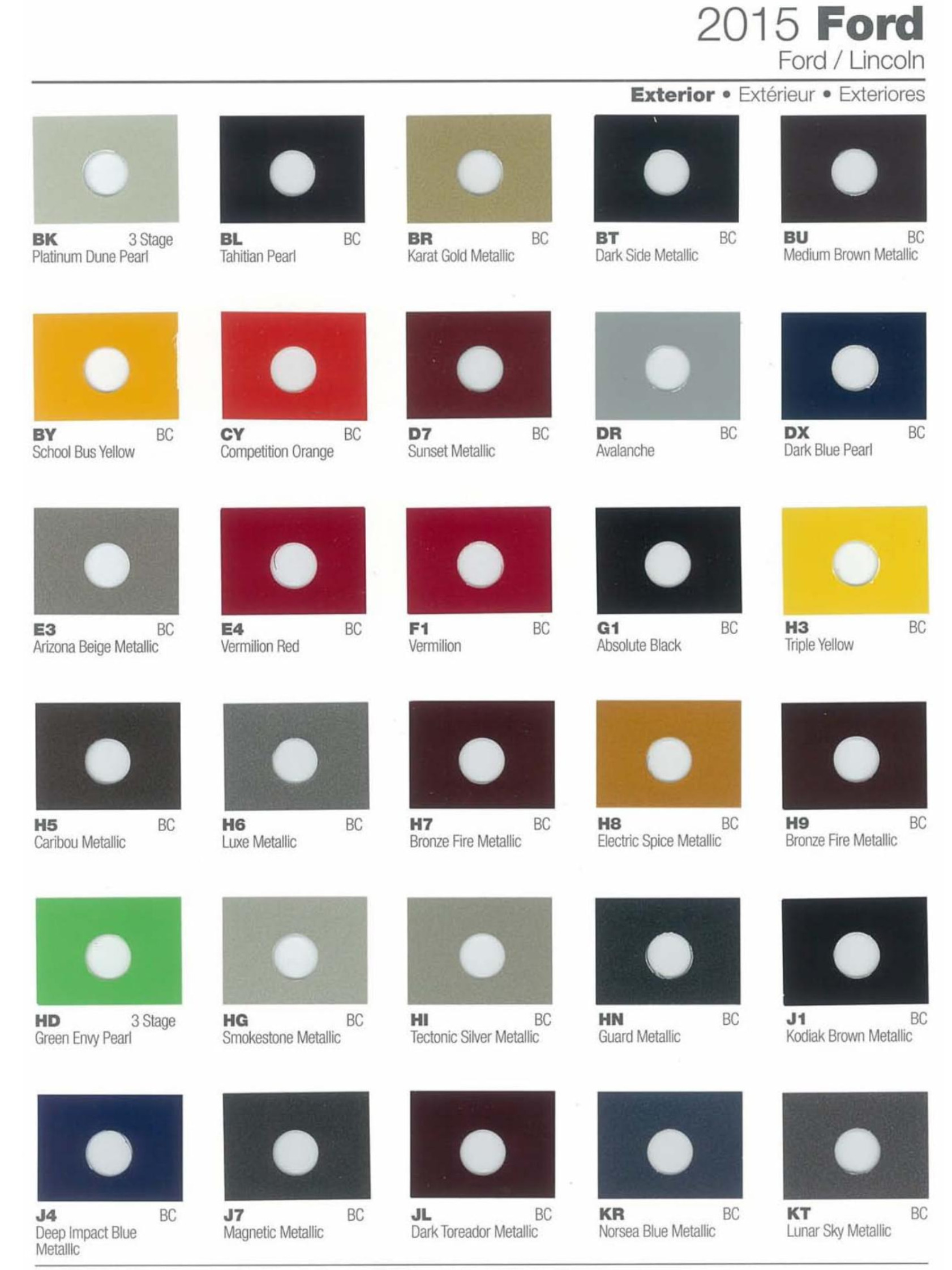 Ford paint colors 2015 Ford Motor Vehicle Color Code Chart/Page Paint