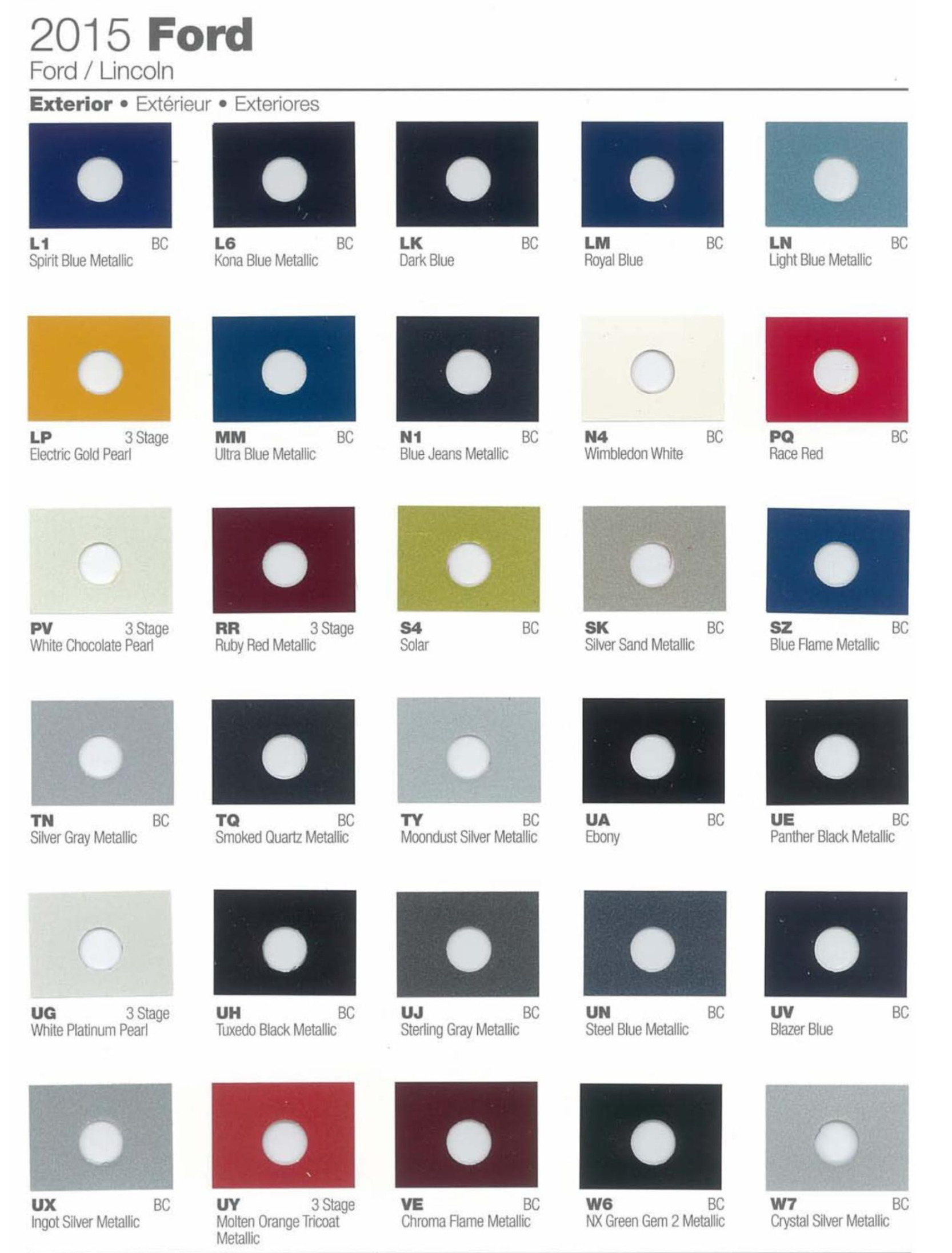 Ford paint colors 2015 Ford Motor Vehicle Color Code Chart/Page Paint