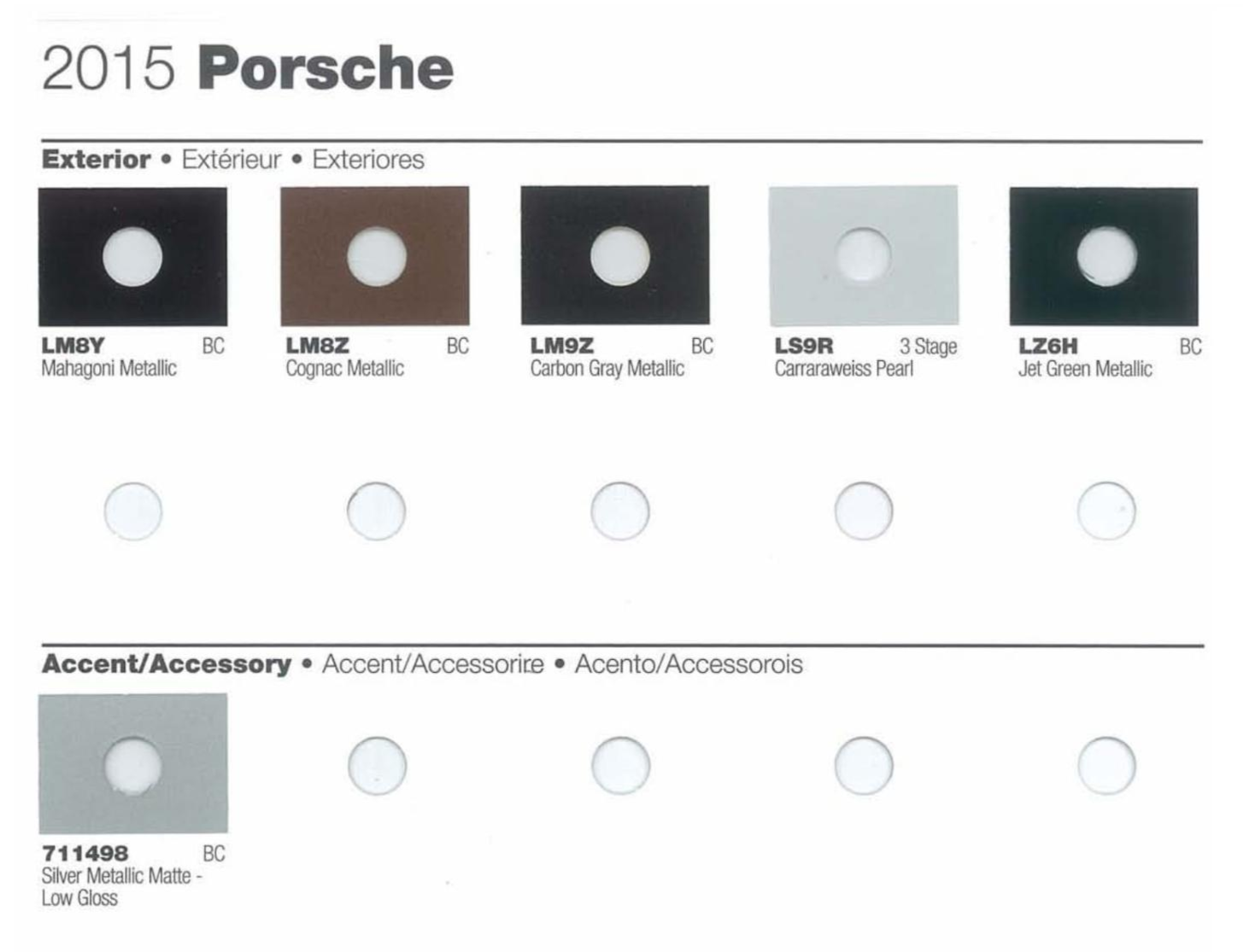 Color Codes for Porshe Vehicles used in 2015 Porsche Exterior Paint Codes and Color Chart