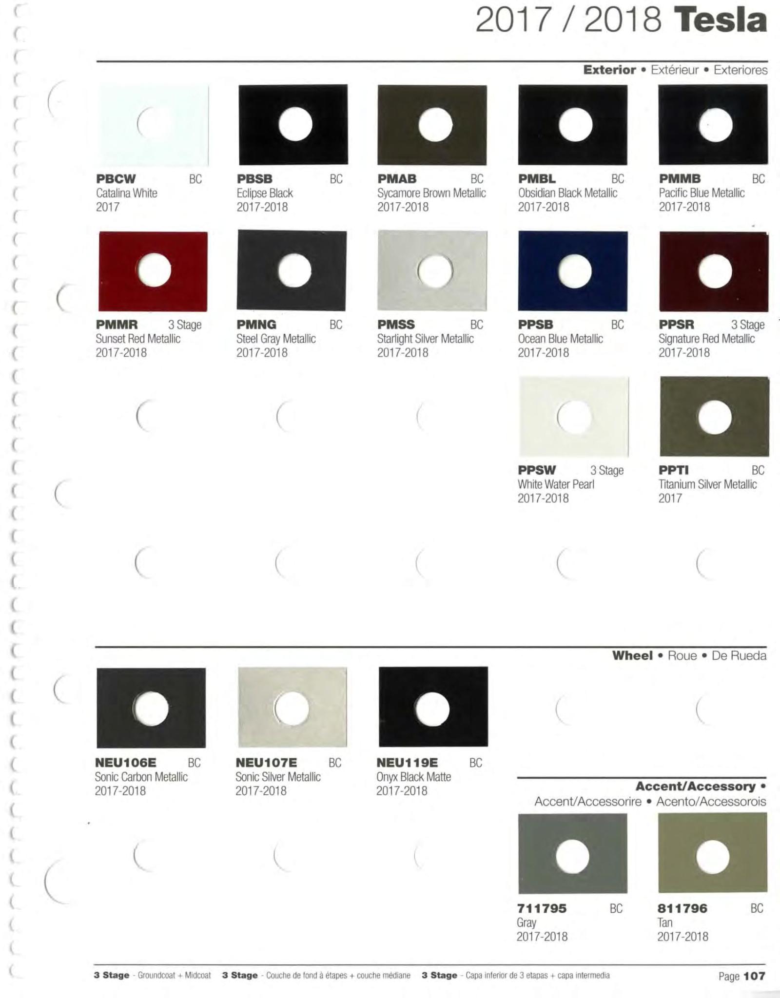 2017 Tesla Paint Codes Color Chart
